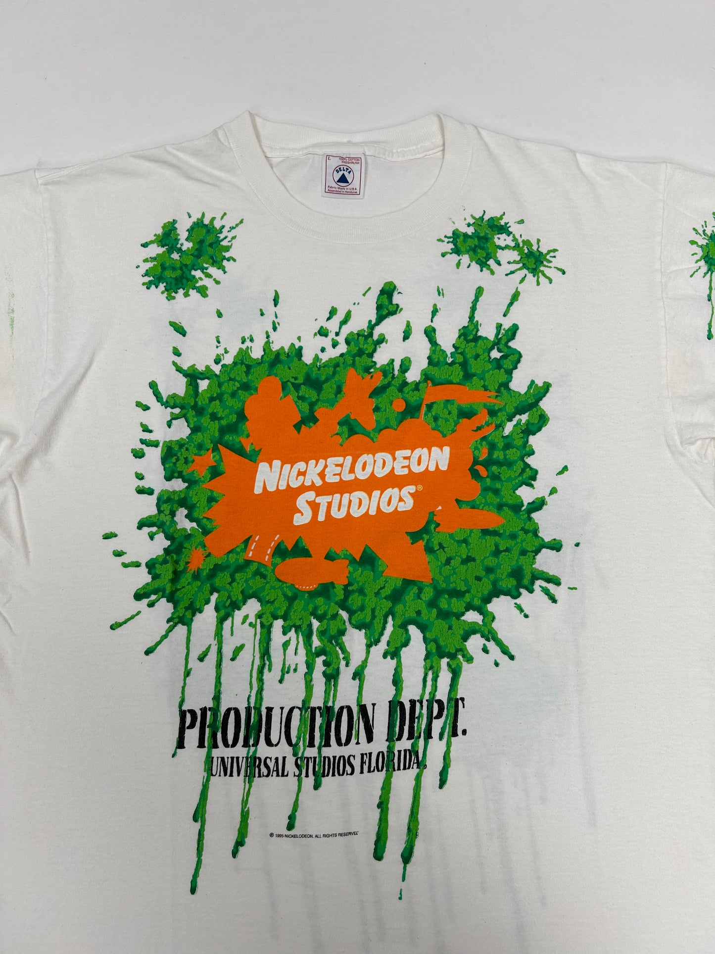 Vintage Nickelodeon Studios Production Dept. Universal Studios Slime Tee Large 22.5x28.75 Inches