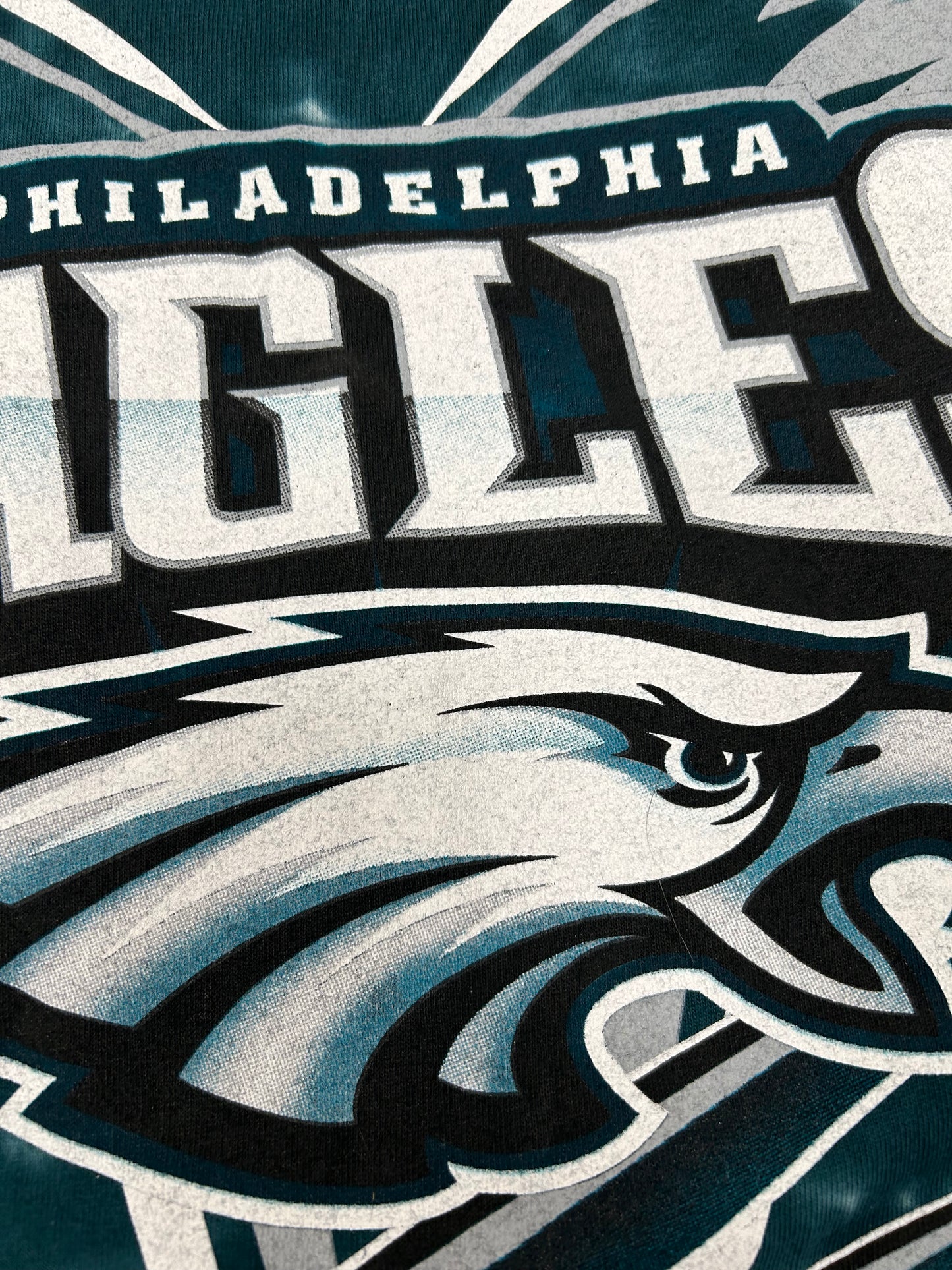 Vintage Philadelphia Eagles NFL Double Sided All Over Print Tie-Dye T-Shirt Size 2XL 26.25x32.5 Inches