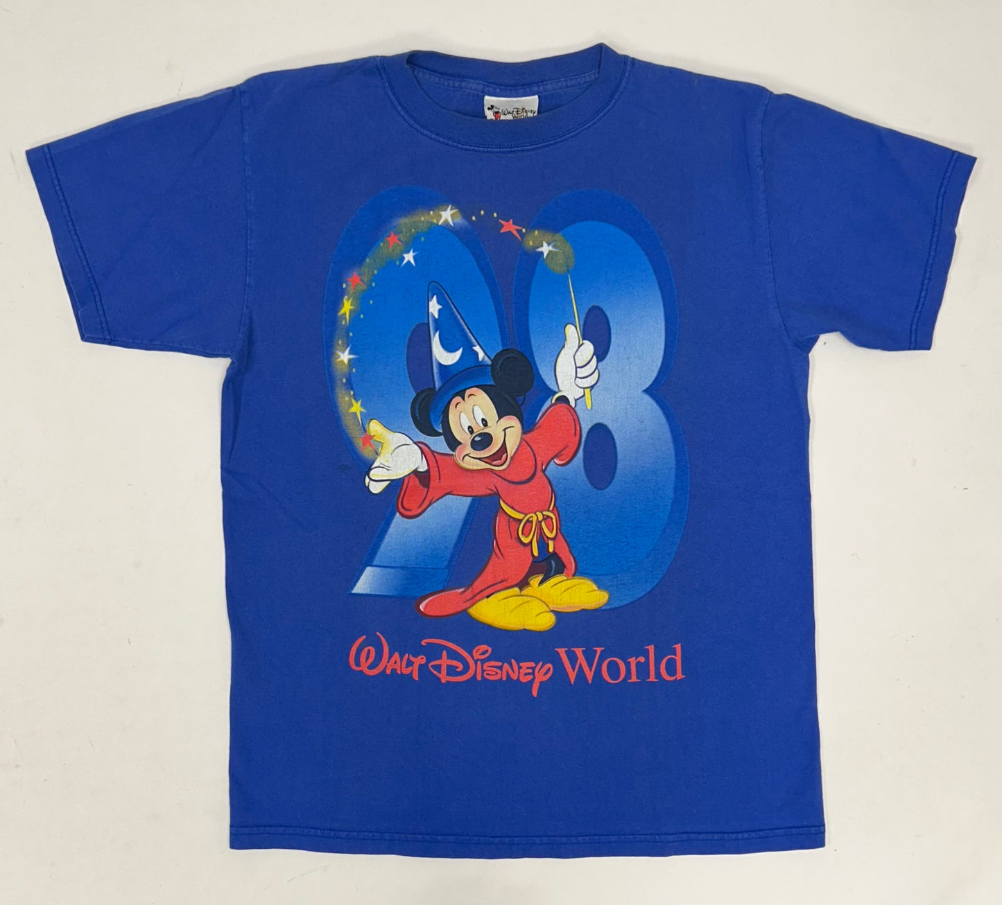 Vintage Walt Disney World Mickey Mouse 98 Wizard 1998 T Shirt Blue Medium 20.25x27.25 Inches As Is