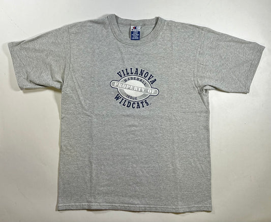 Vintage Champion Villanova Wildcats Baseball Issue Property Of College Tee Large 21.75x27.5 Inches Gray