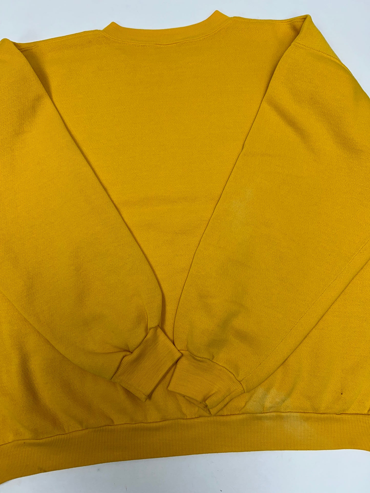 Vintage 70s Russell Athletic Sweatshirt Crewneck Blank Golden Yellow Boxy Fit 24.75x25 Inches