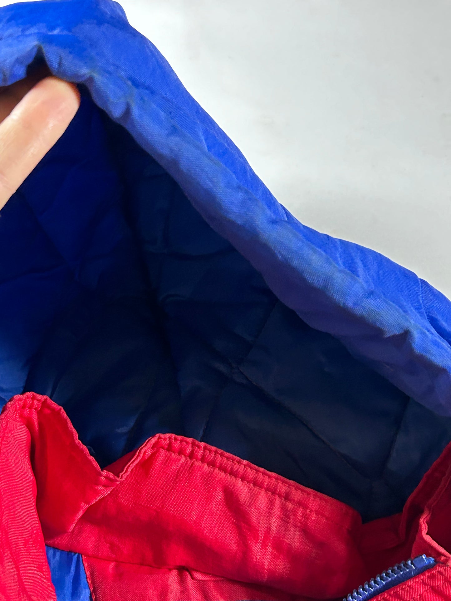 Vintage 90s Starter New York Rangers NHL Pullover Puffer Jacket Half Zip Hooded Jacket XL 29x30.25 Inches