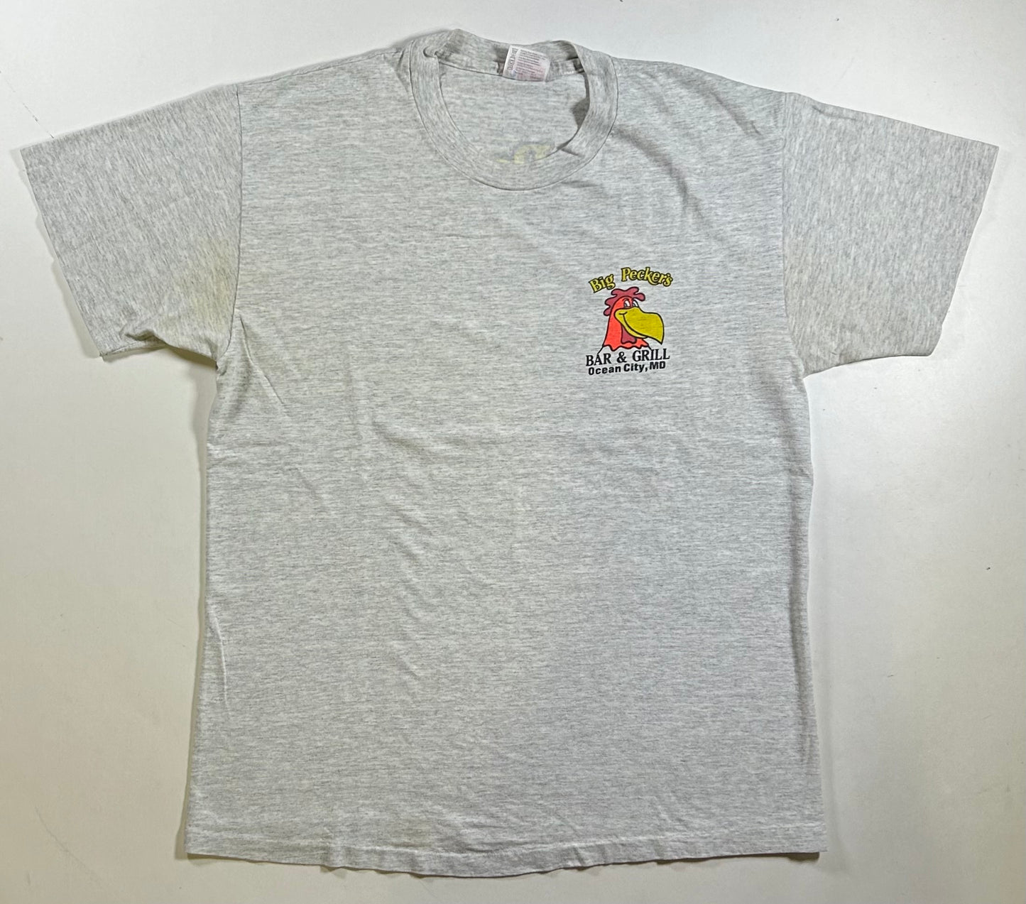 Vintage 90a Big Pecker’s Bar & Grill Ocean City Maryland Tee Large 21.5x28.25 Inches As Is Worn In