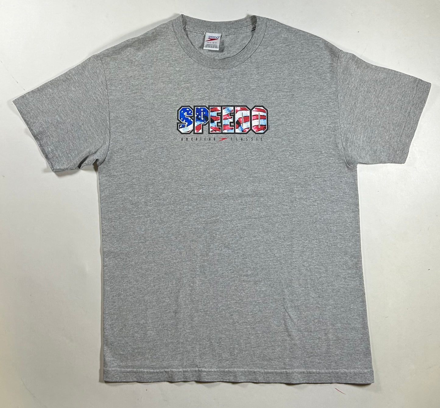 Vintage Speedo American Classic 2002 Authentic Swim T-Shirt Large 21.25x29.75 Inches Gray USA