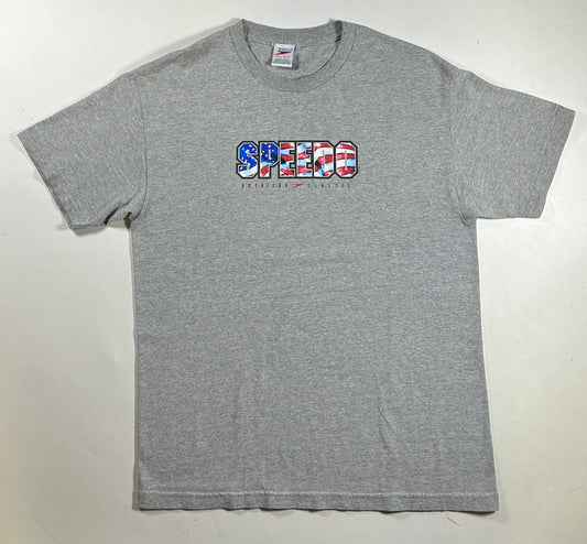 Vintage Speedo American Classic 2002 Authentic Swim T-Shirt Large 21.25x29.75 Inches Gray USA