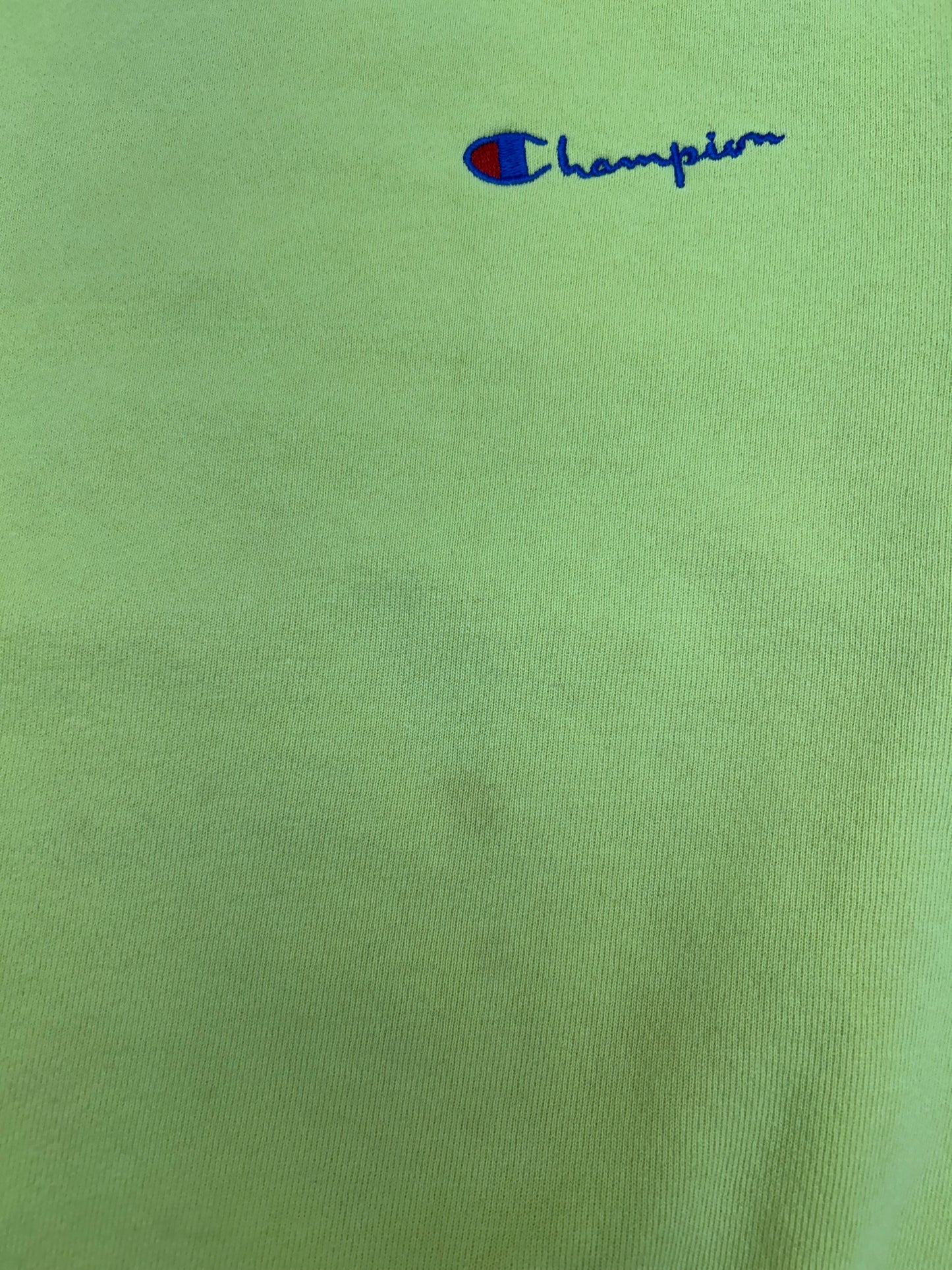 Vintage Champion Chest Script Logo Crewneck Sweatshirt Worn In Well Yellow USA Boxy Fit M/L 24.5x25 Inches As Is