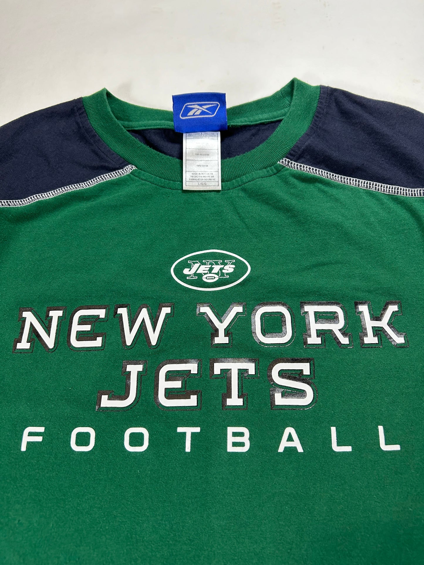 Vintage 2000s NFL RBK New York Jets Football Long Sleeve Tee Large Green/Black 22.5x29.5/30.5 Inches