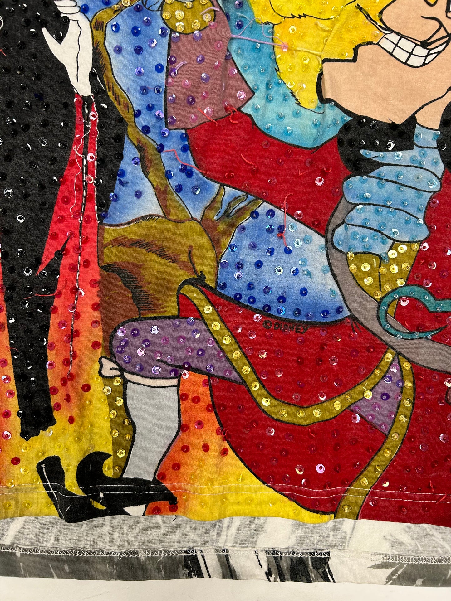 Vintage Disney JouJou Villains Cruella Maleficent Captian Hook Beaded Shirt Big 2XL For 25.5x32.75/34.75 Inches As Is Has Flaws