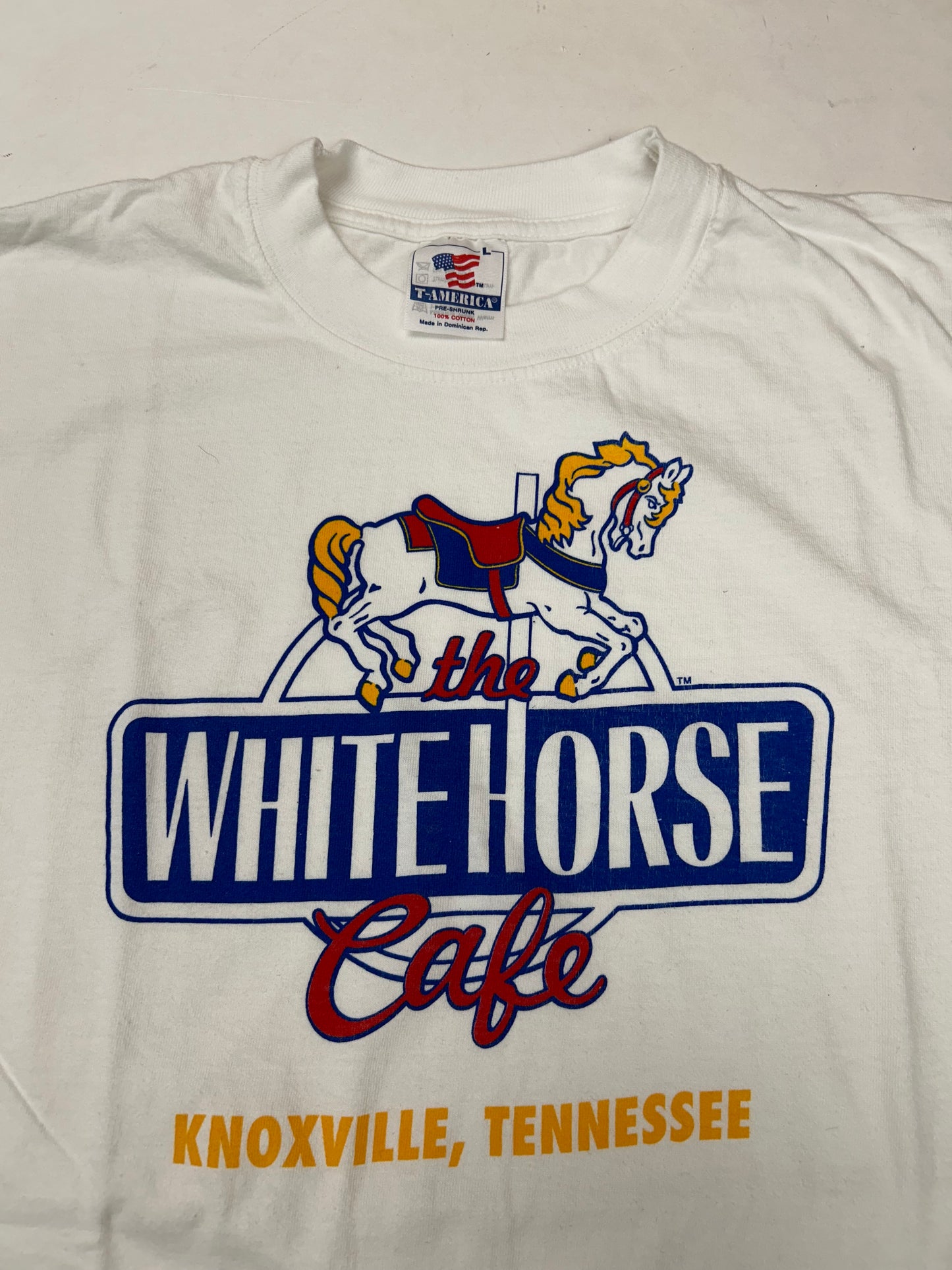 Vintage The White Horse Cafe Knoxville Tennessee Graphic T-Shirt 90s White Large 22.5x30.5 Inches