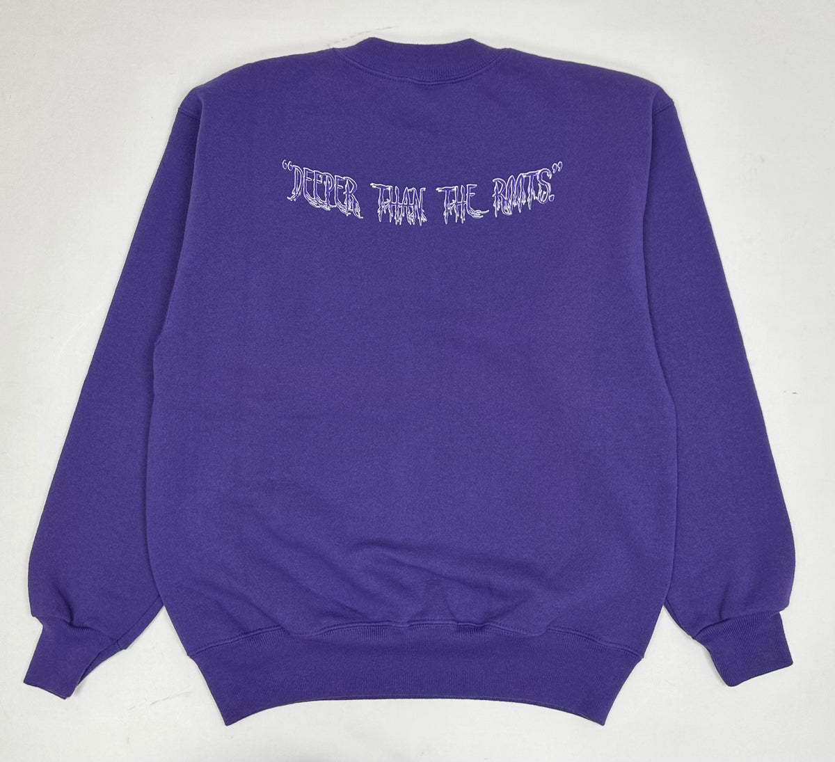 Edgewood NJ “Deeper Than The Roots.” First Edition Crewneck Sweatshirt Tagged Medium Can Fit Small 20.5x25.5 Purple Fade Hanes 50/50 USA