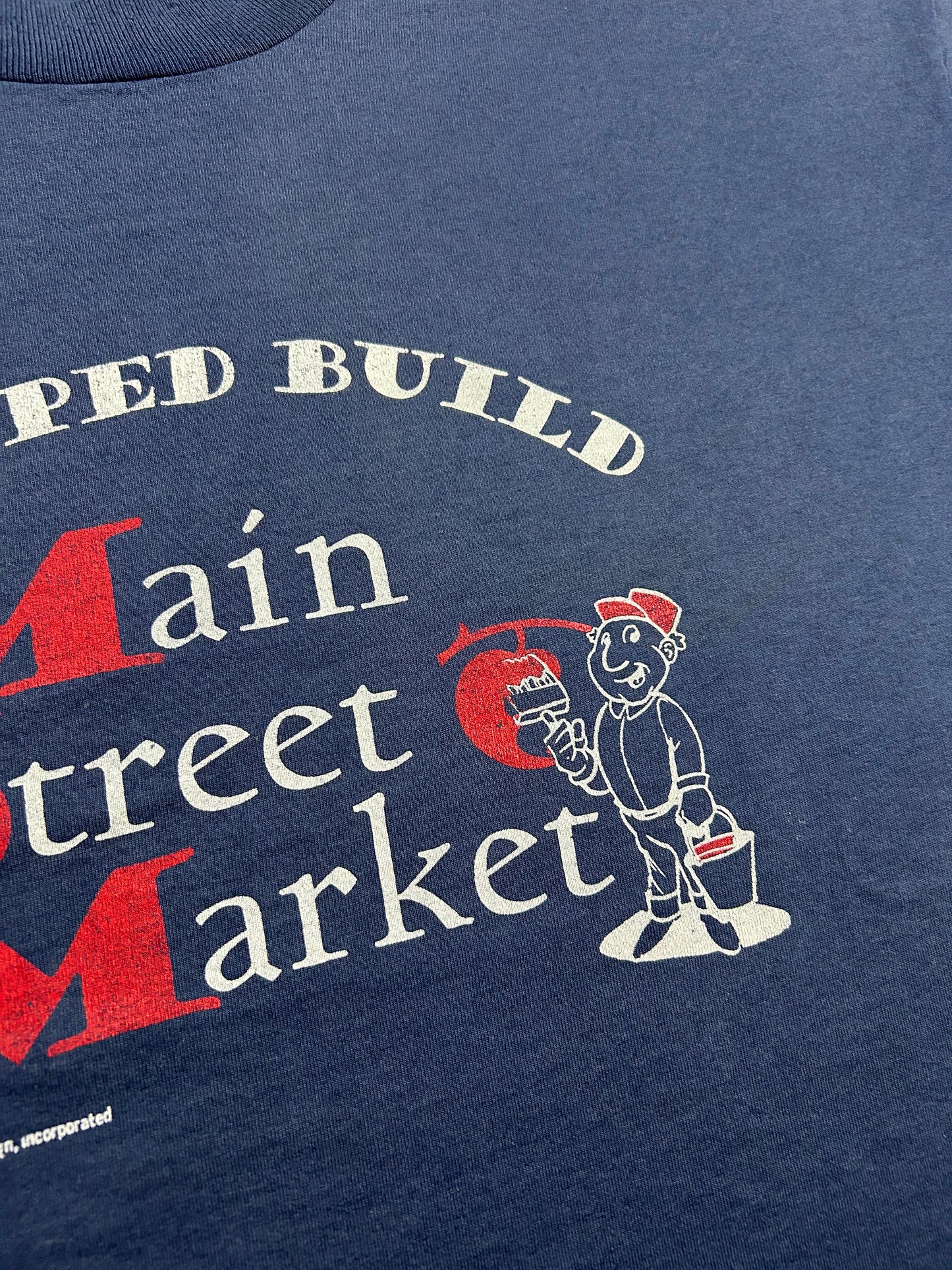 Vintage I Helped Build Main Street Market 1992 Promo Tee 2XL 26x29.25 Inches As Is
