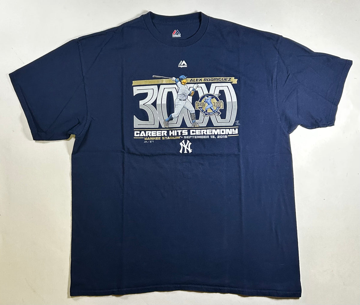 Majestic 2015 New York Yankees Alex Rodriguez 3000 Career Hits Ceremony MLB Tee 2XL 24.75x30.75 Inches