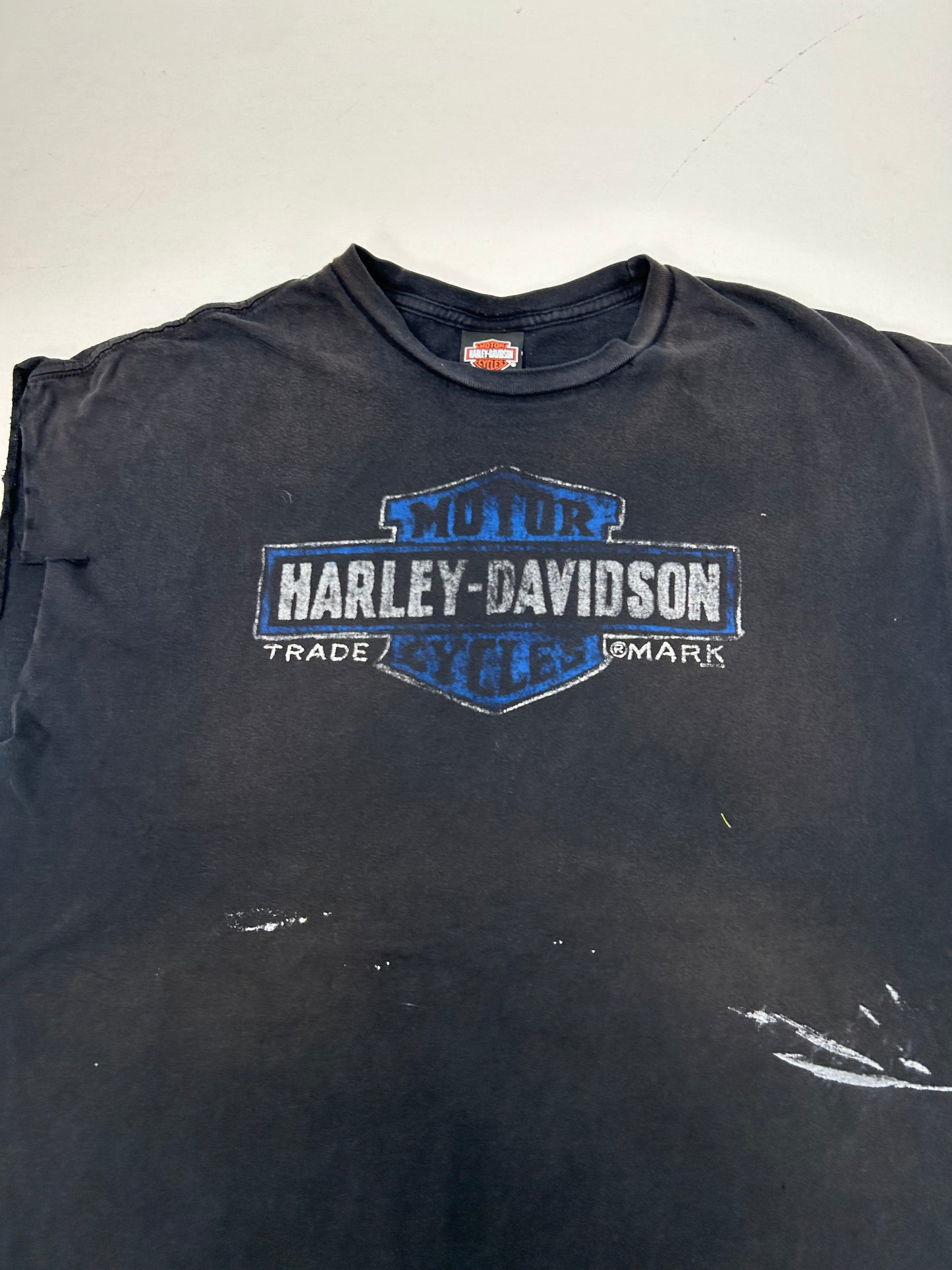 2010s Harley Davidson Motorcycles Six Bend Fort Myers Florida Chopped Sleeveless Tee 3XL 28.25x31.25 Inches As Is Wear & Fading
