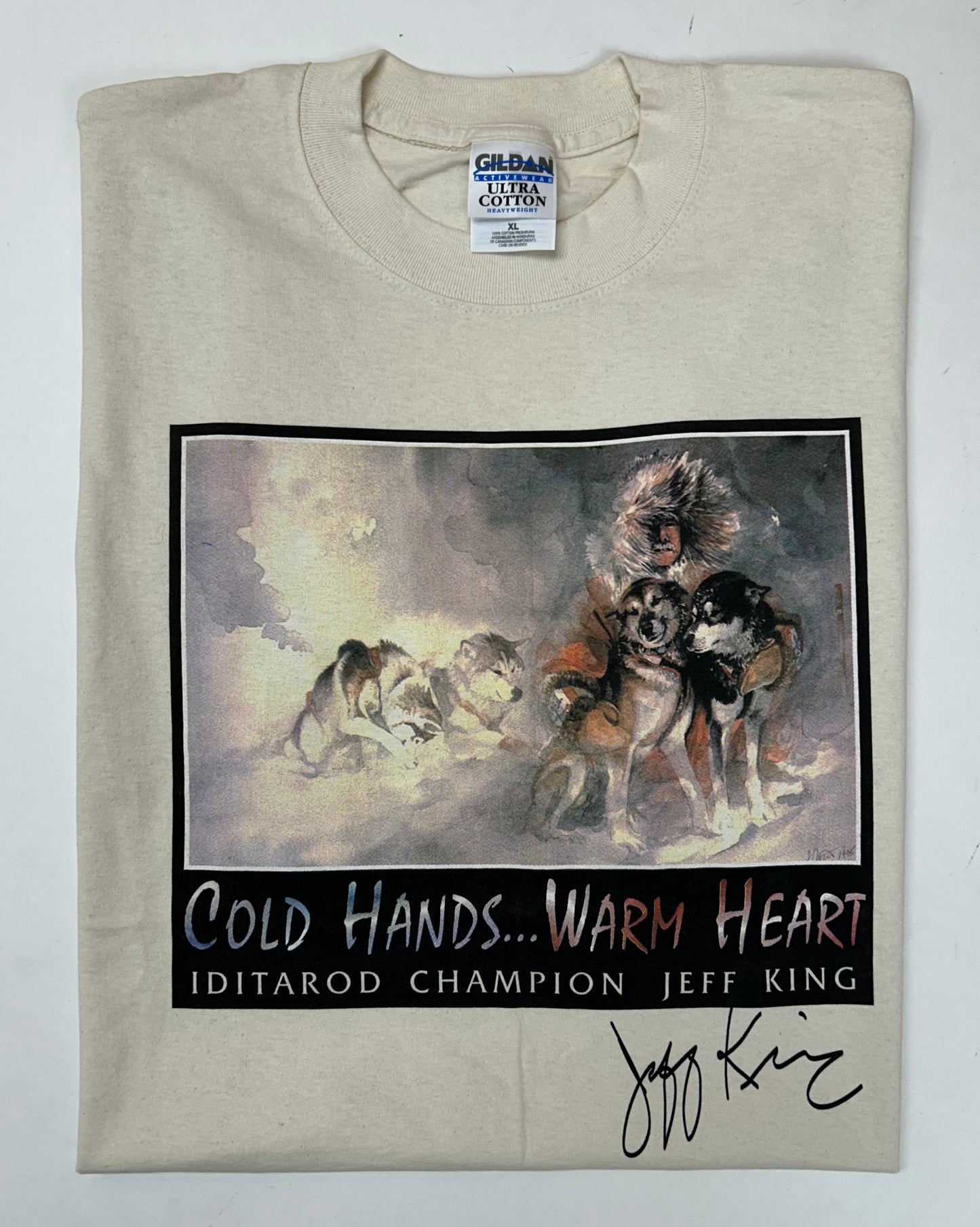 Vintage Cold Hands… Warm Heart Iditarod Champion Jeff King Book Promo Tee XL 23.75x31.25 Inches
