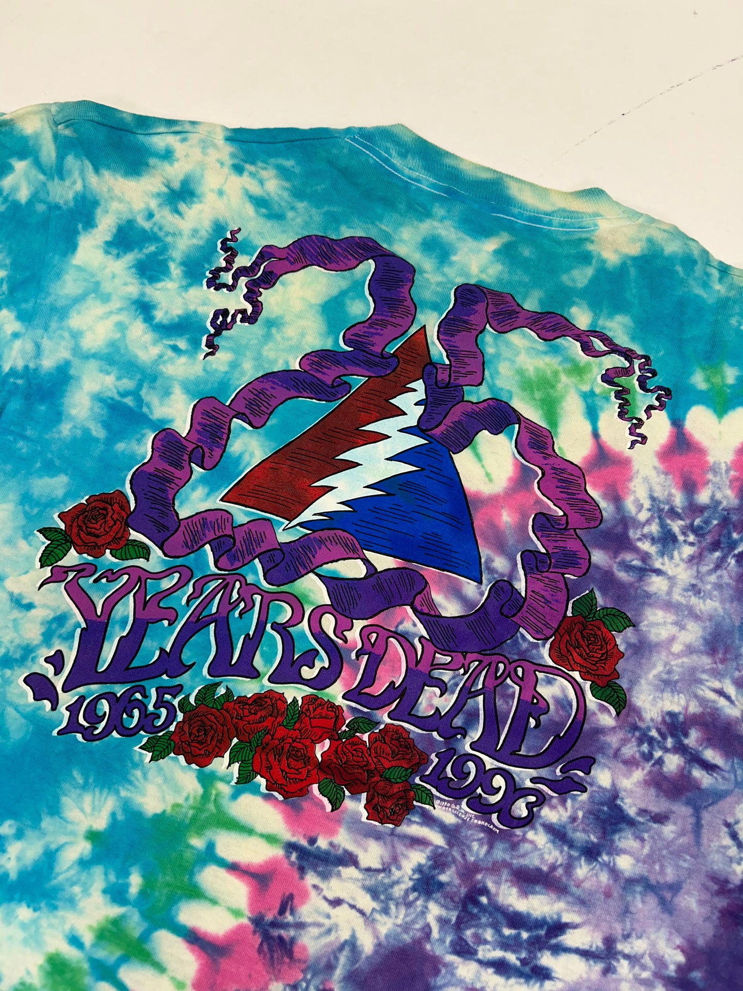 Vintage Grateful Dead 25 Years Dead 1990 Tie Dye Skeleton Music Band Tee Large 22x28.75 Inches
