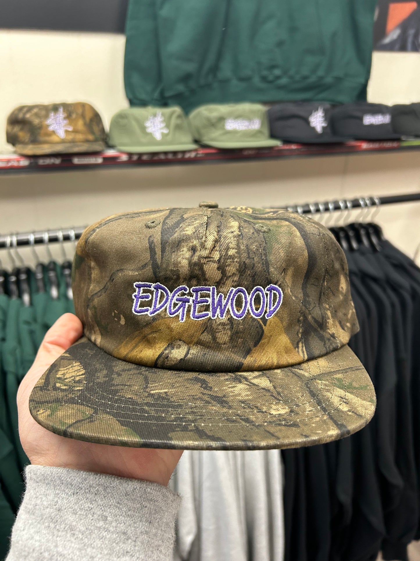Edgewood NJ Team Spell Out Logo 5 Panel Cotton Adjustable SnapBack Hat Vintage Camo
