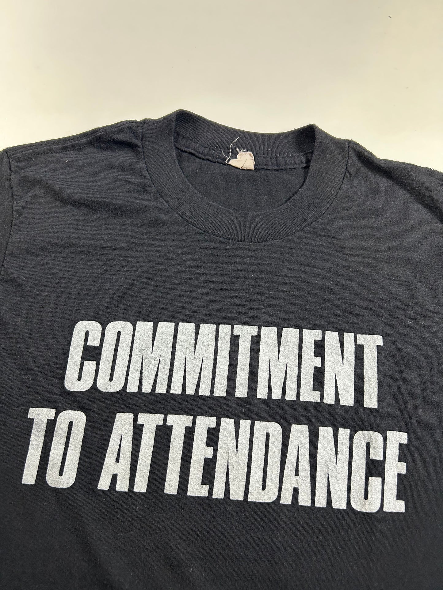 Vintage 80s Commitment To Attendance Motivational Tee Small Fit 17.25x26.25 Inches