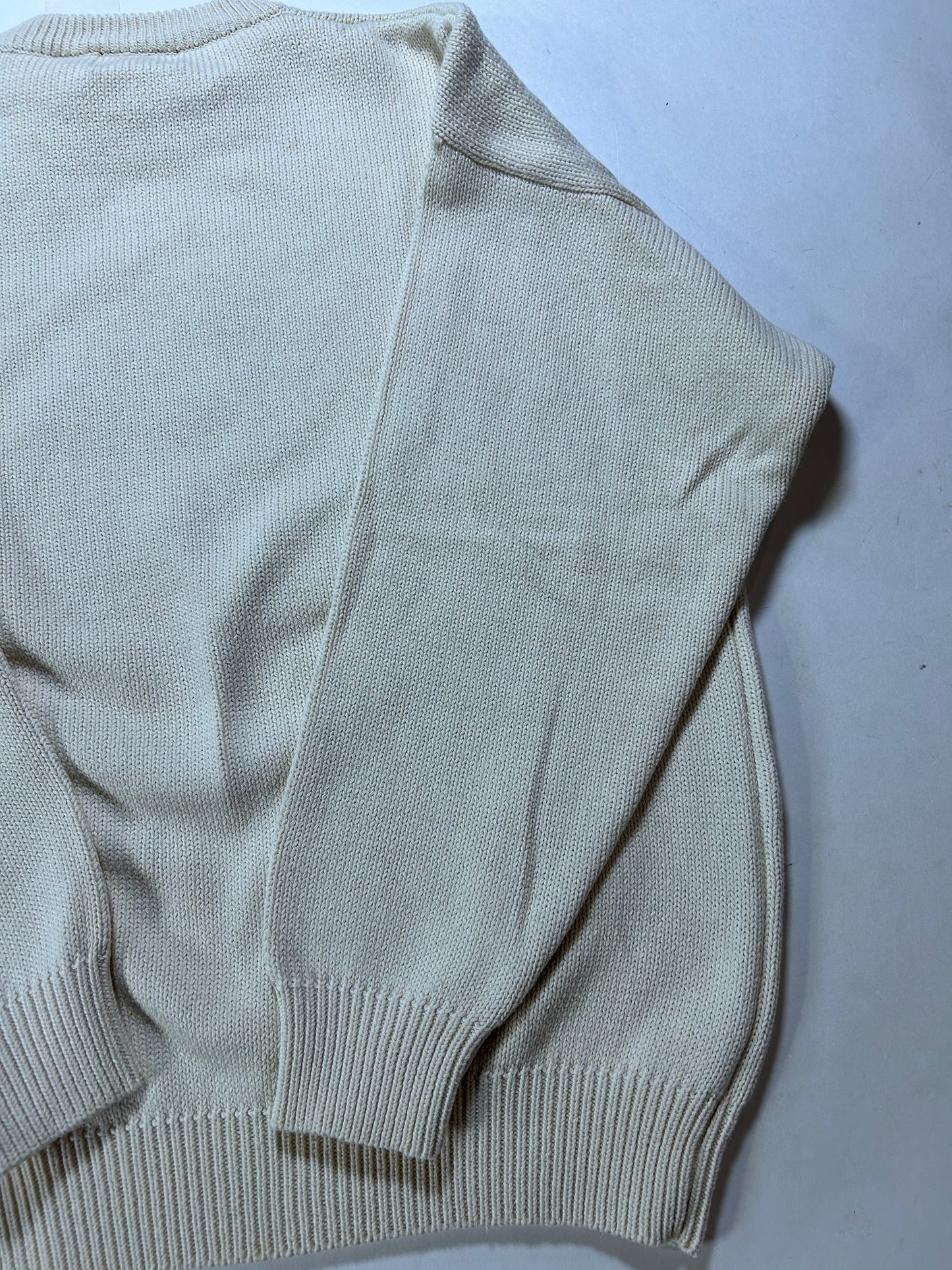 Vintage Izod Championship Golf Sweater Off White Knit Embroidered Mens Large 24.25x27.25 Inches