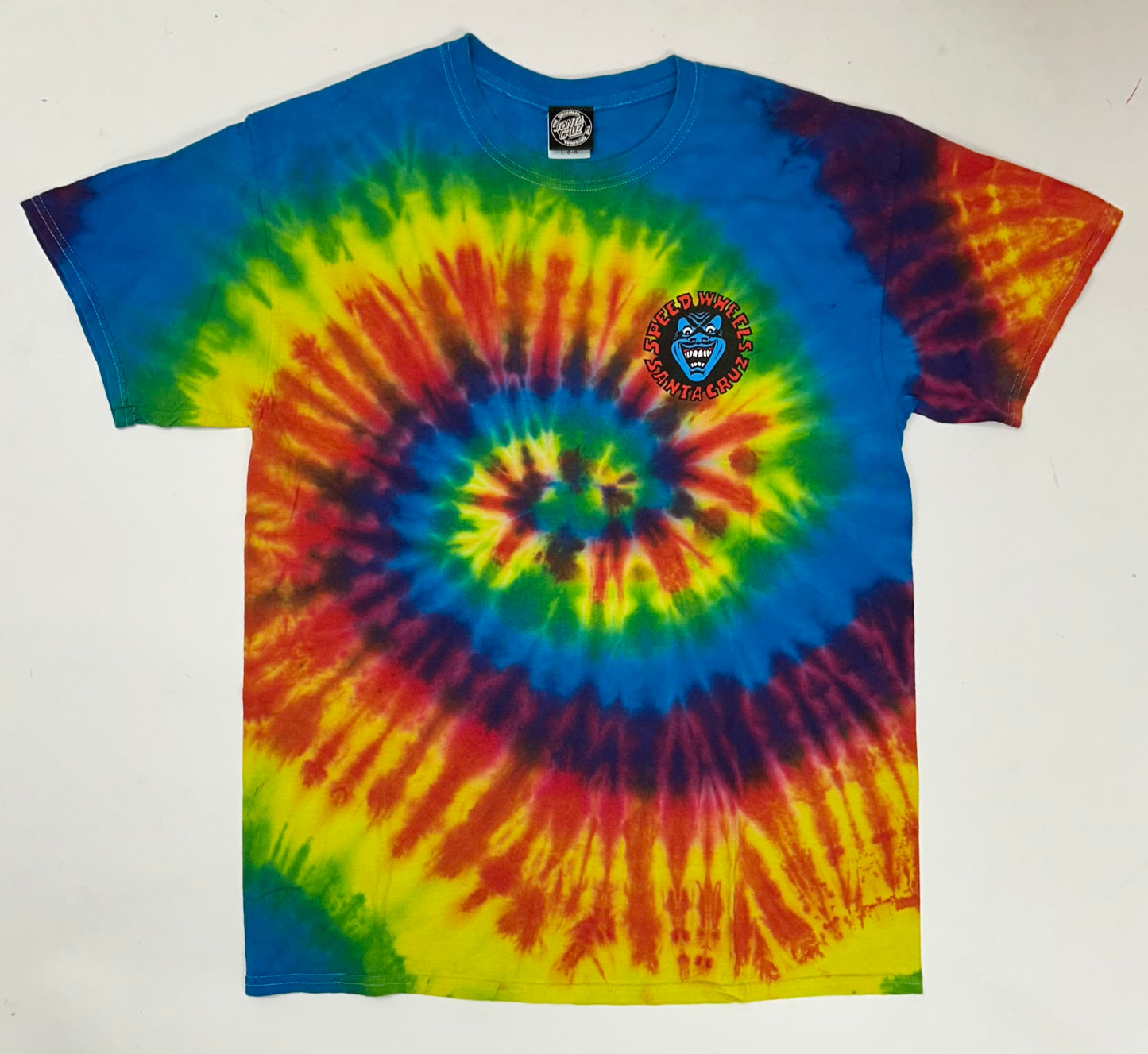 00s Santa Cruz Speed Wheels Tie-Dye Skate Tee Large 21.75x29.75 Inches