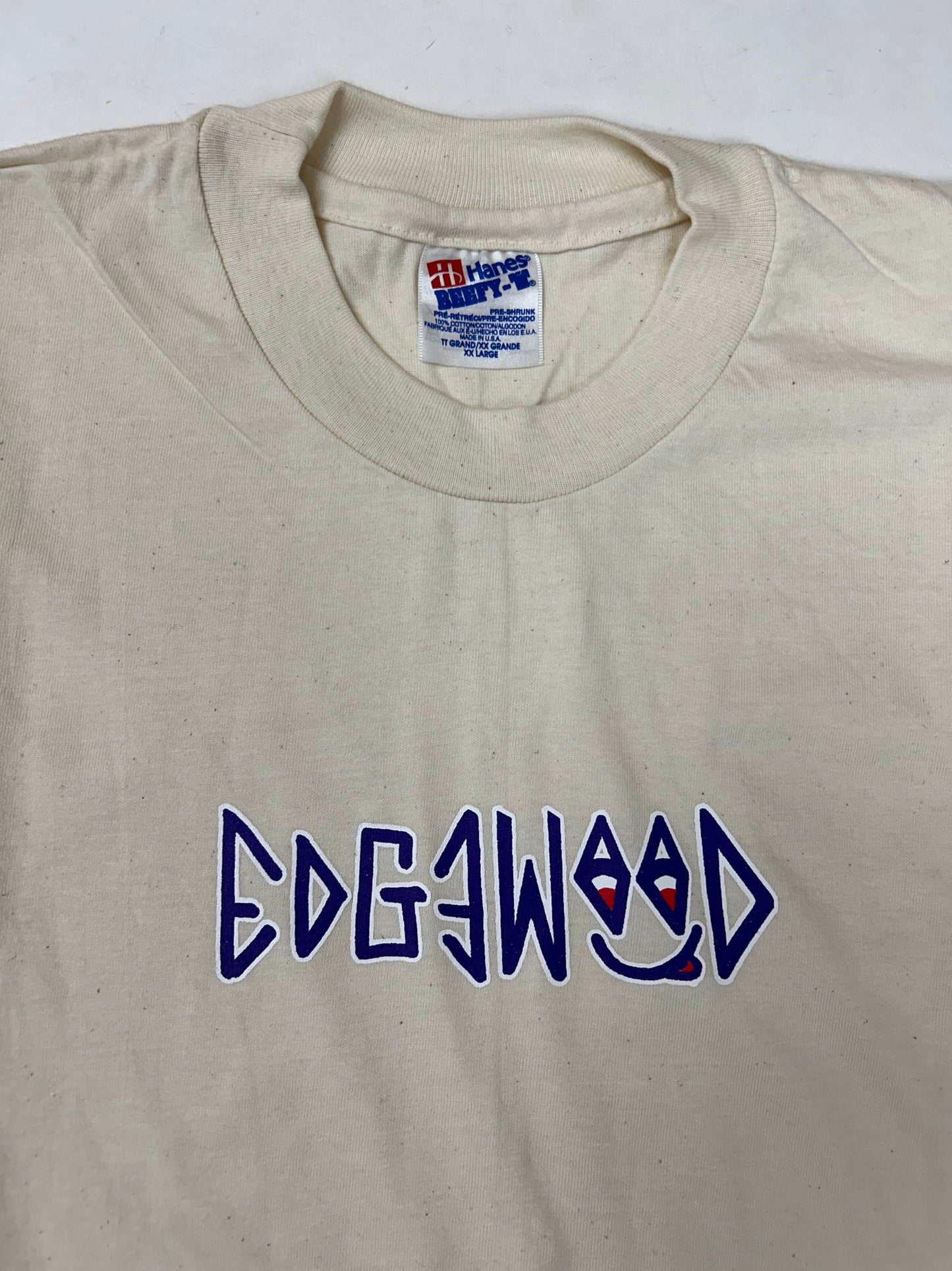 Edgewood NJ first edition “Deeper Than The Roots.” Tee 2XL 90s Hanes Beefy-T USA 100% Cotton Light Tan