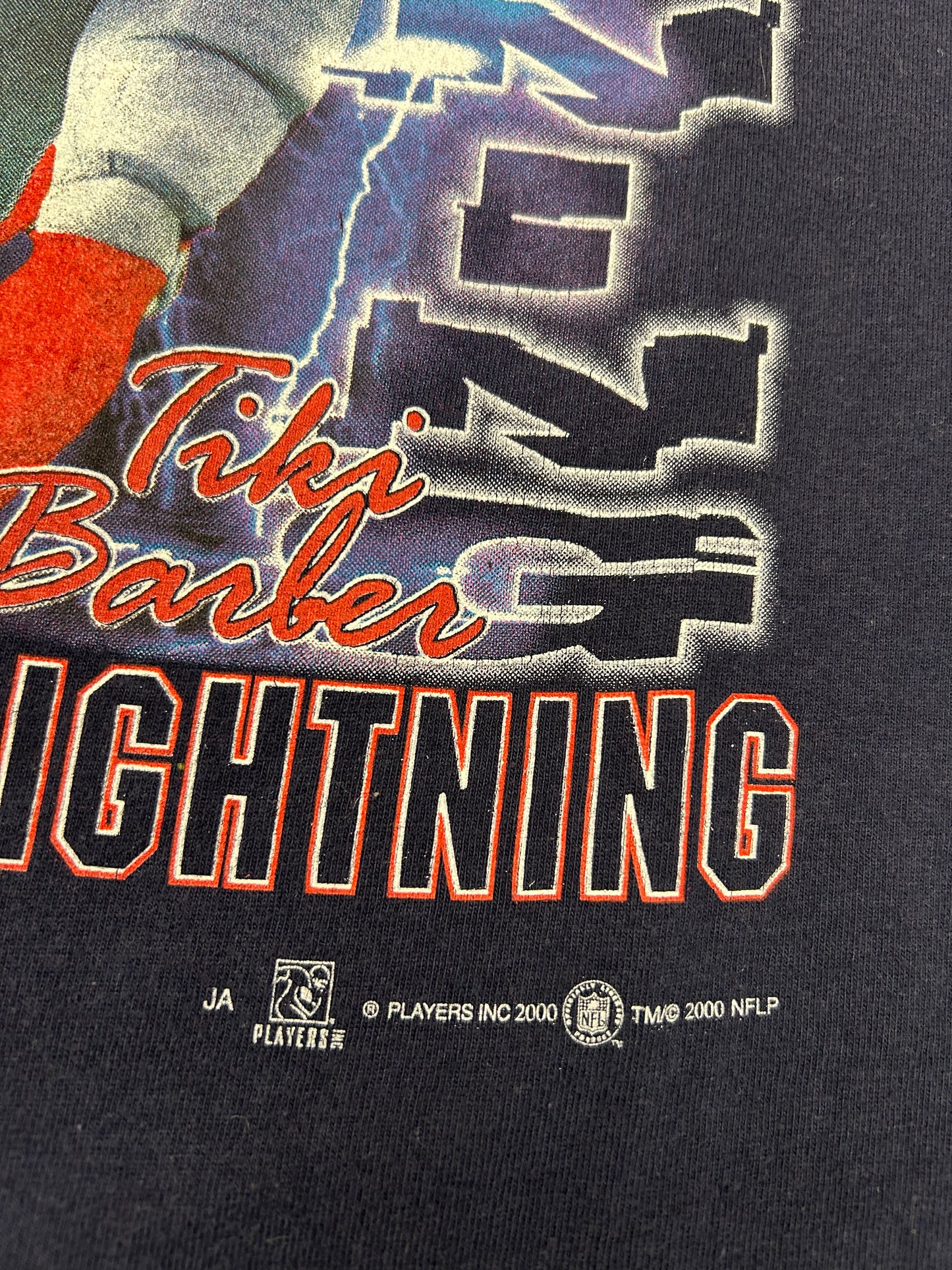 Vintage Joy Athletics 2000 New York Giants Thunder & Lighting Tiki Barber Ron Dayne NFL Tee XL