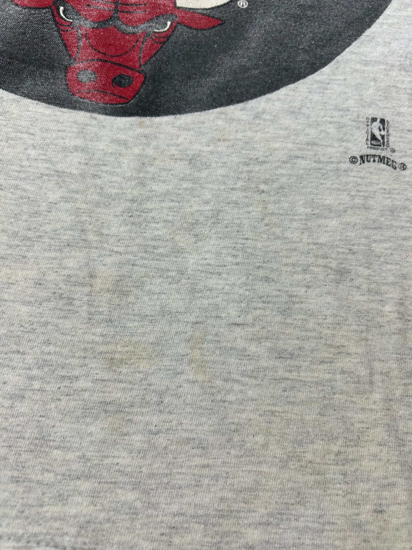 Vintage 90s Nutmeg Mills Chicago Bulls Slam This NBA Tee Gray L/XL 22.5x29 Inches Gray Worn As Is Has Wear & Stains