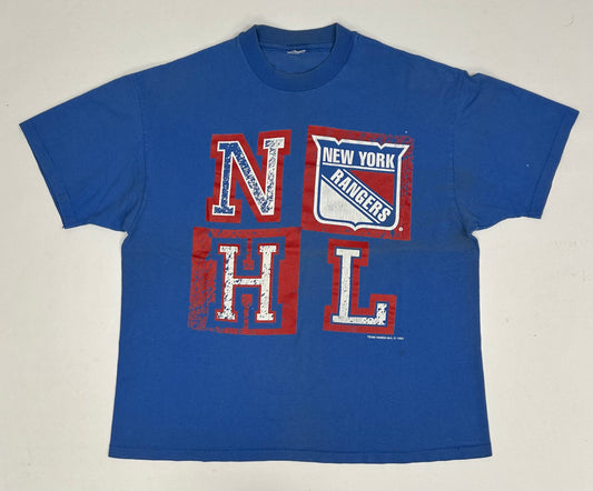 Vintage Team Hanes 1994 New York Rangers NHL Tee Great Wear XL/L Fit 23.5x27.75 Inches