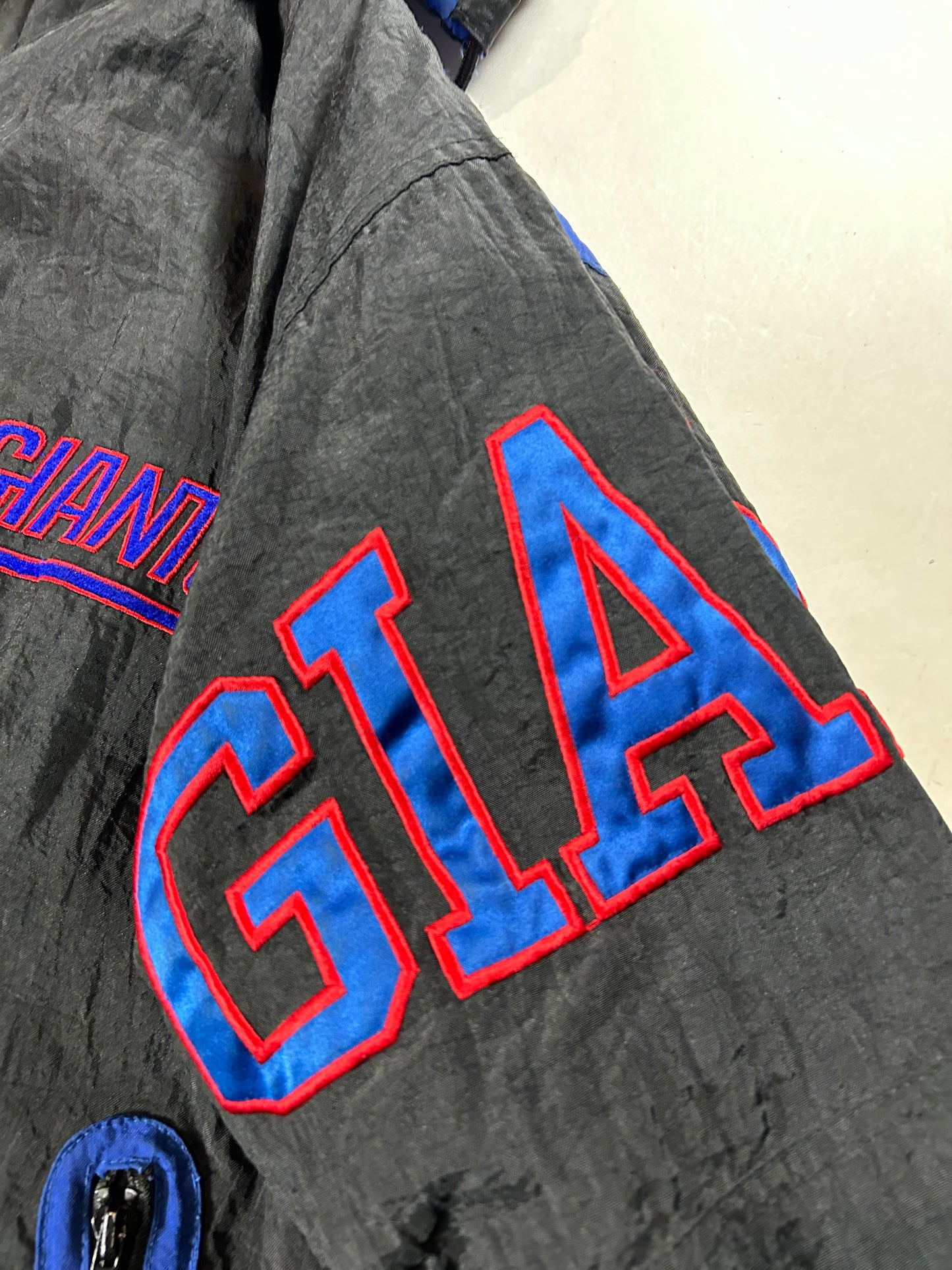 Vintage 90s Starter New York Giants Jacket Zip Puffer Quilted Jacket Large Can Fit XL 27x29.25 Inches NYG