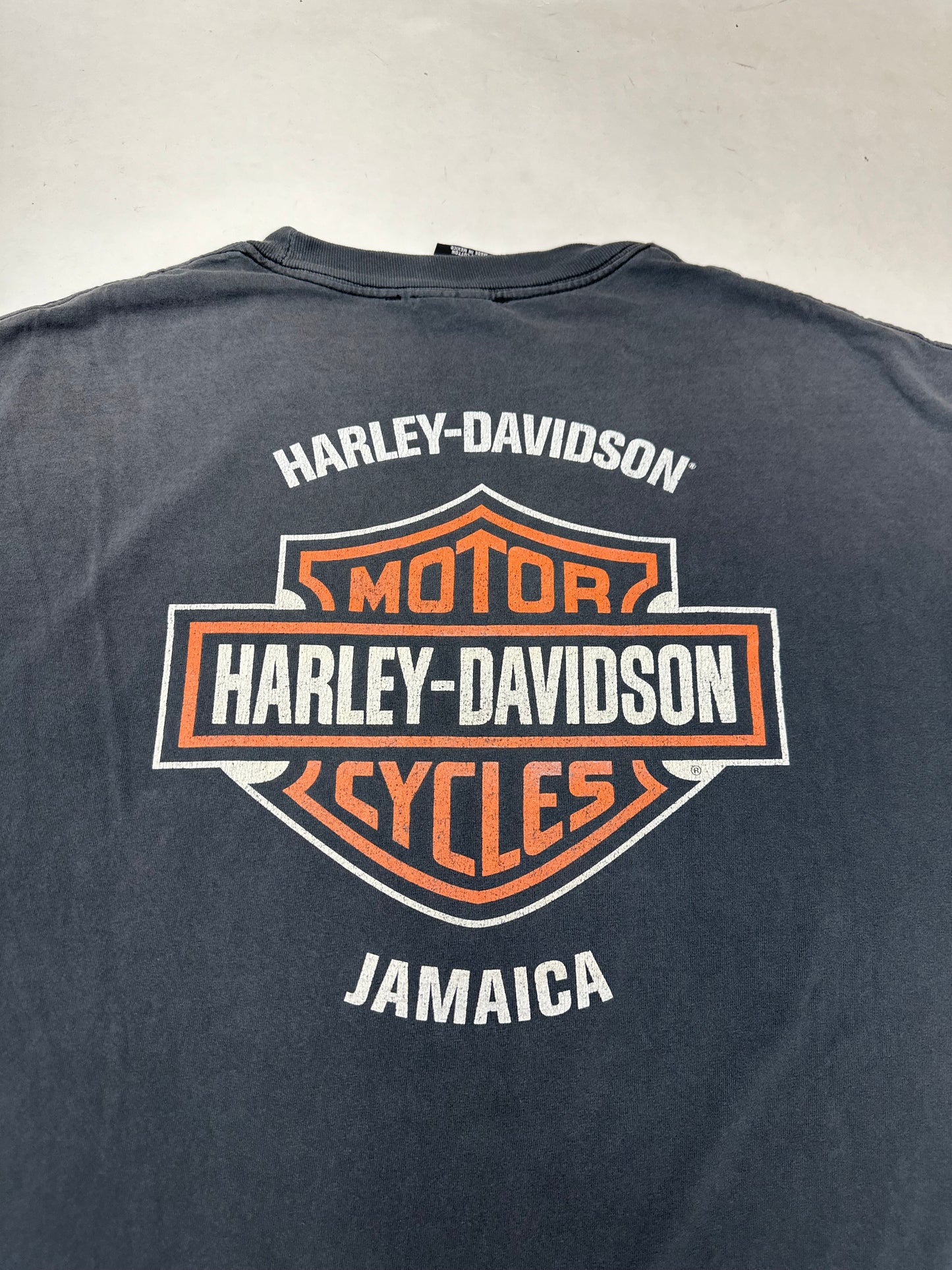 Vintage 00s Harley Davidson Motorcycles Jamaica Pirate Skull Graphic Tee Faded Black 4XL 30x31.5 Inches