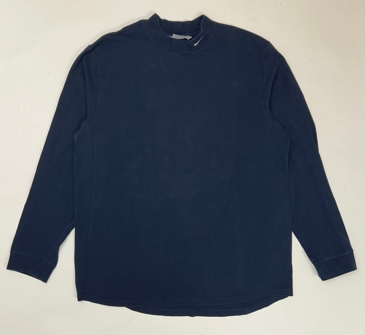 Vintage 00s Nike Swoosh Embroidered Mock Neck Long Sleeve Shirt L/XL 24x31/32 InchesNavy