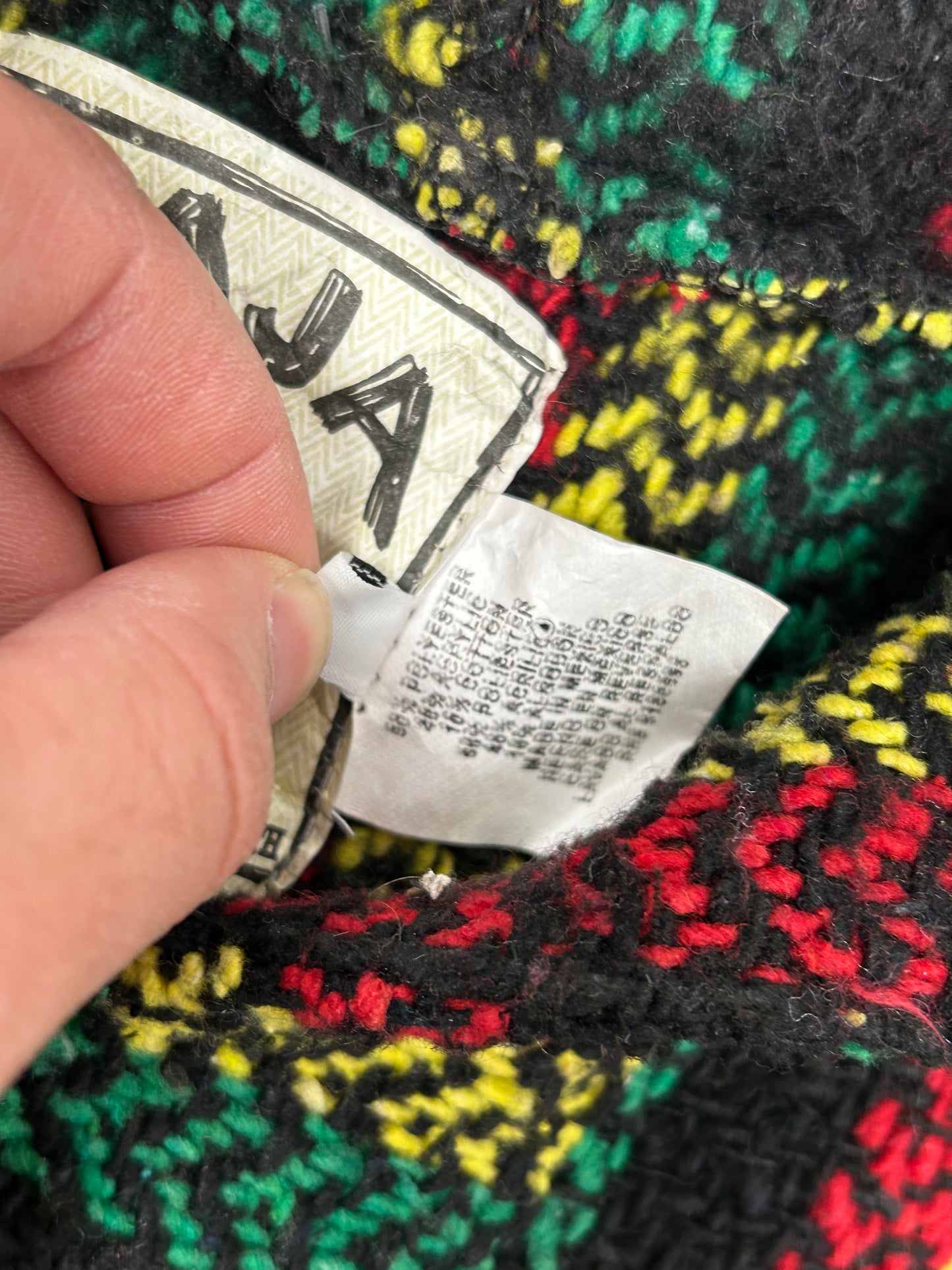 BAJA JOE Drug Rug Rasta Woven Knit Sweater Hoodie Jamaca Tagged Small Mexico