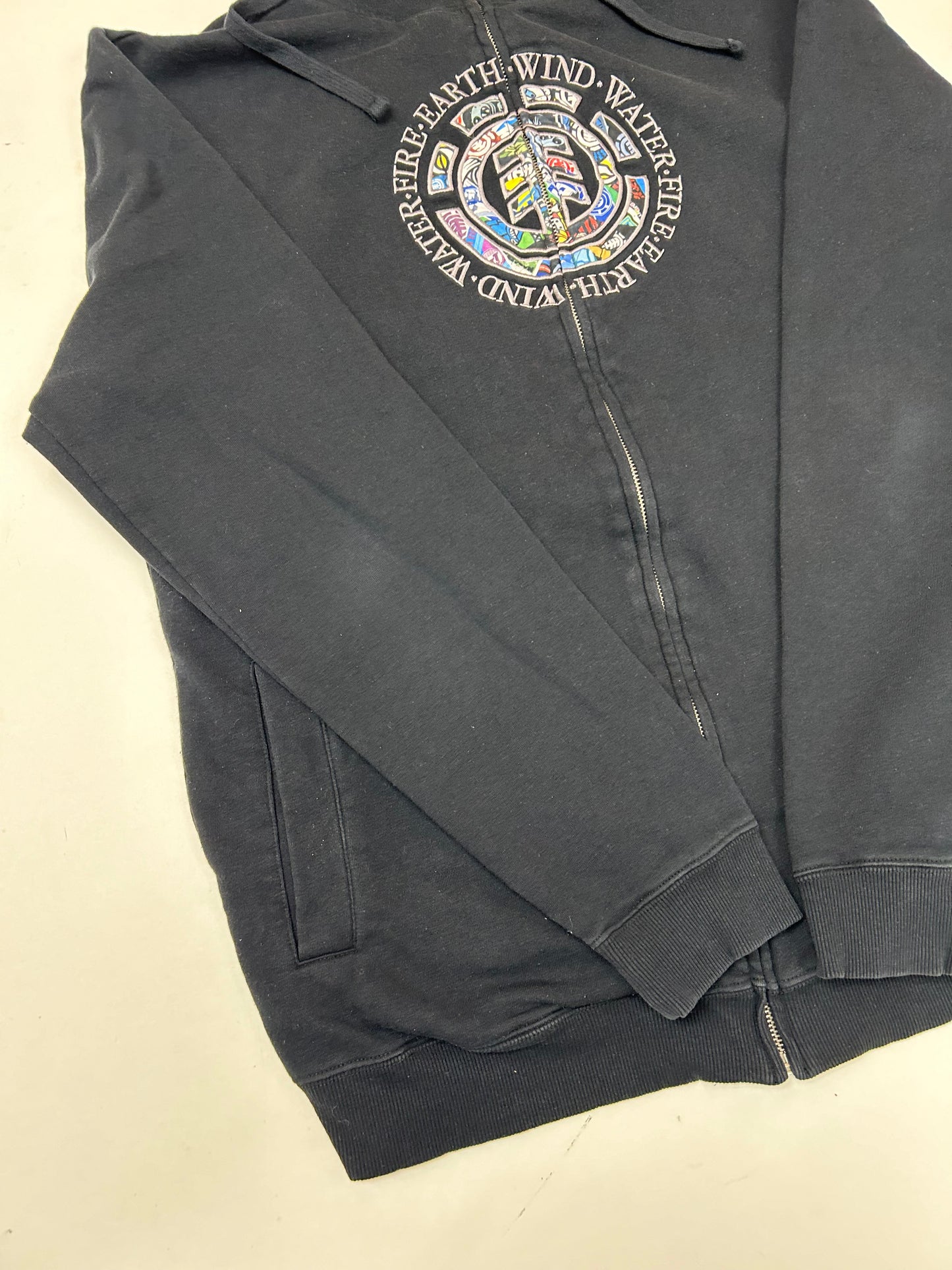 Vintage 00s Element Skatboards Earth•Wind•Water•Fire Collage Print Zip Up Hooded Sweatshirt XL/L Fit 24.25x30.25 Inches