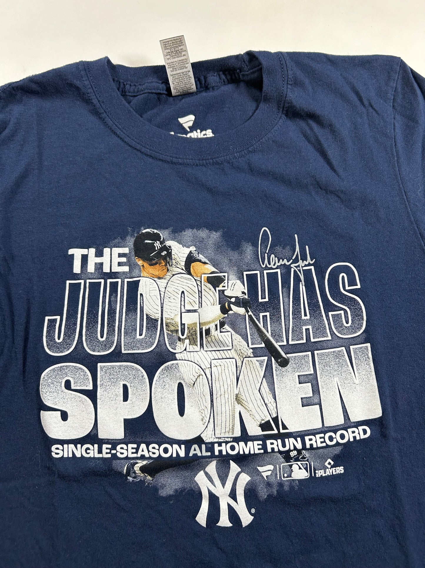 Fanatics New York Yankees Aaron Judge The Judge Has Spoken Single-Season AL Home Run Record MLB Tee Small 17.5x25 Inches Navy