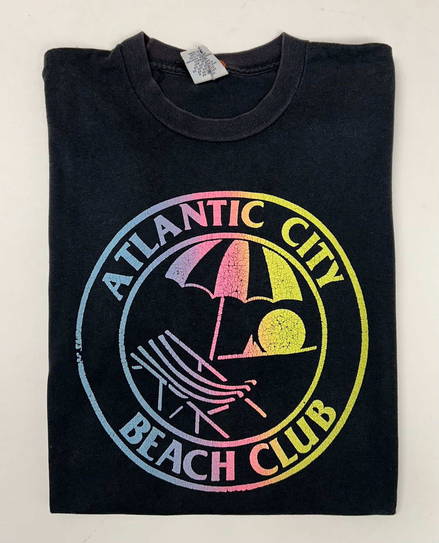 Vintage 90s Atlantic City Beach Club New Jersey Tee Large 21.5x28.75 Inches