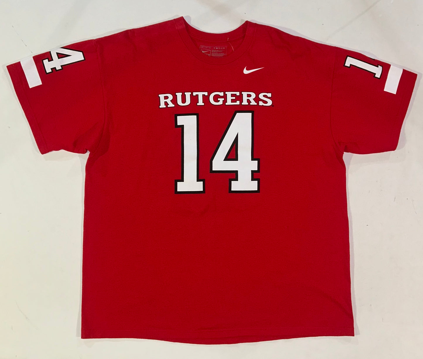Vintage Rutgers University Scarlet Knights #14 College Football Tee Nike Team XL 25.76x30.25 Inches Big Fit Like 2XL