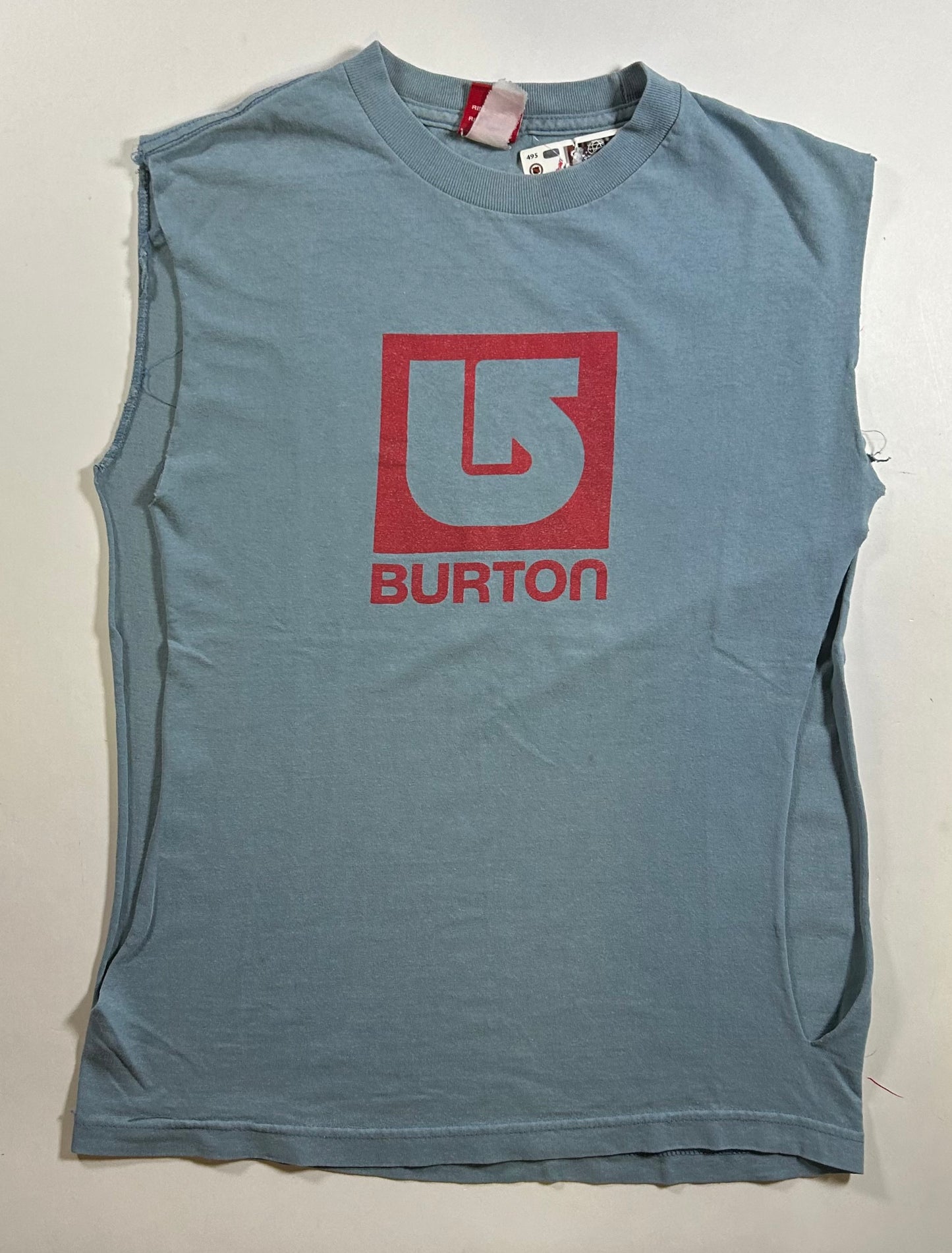 Vintage 2000s Burton Snowboards Chopped Sleeveless Workout Tee Small+ Fit 18.25x25.25 Inches