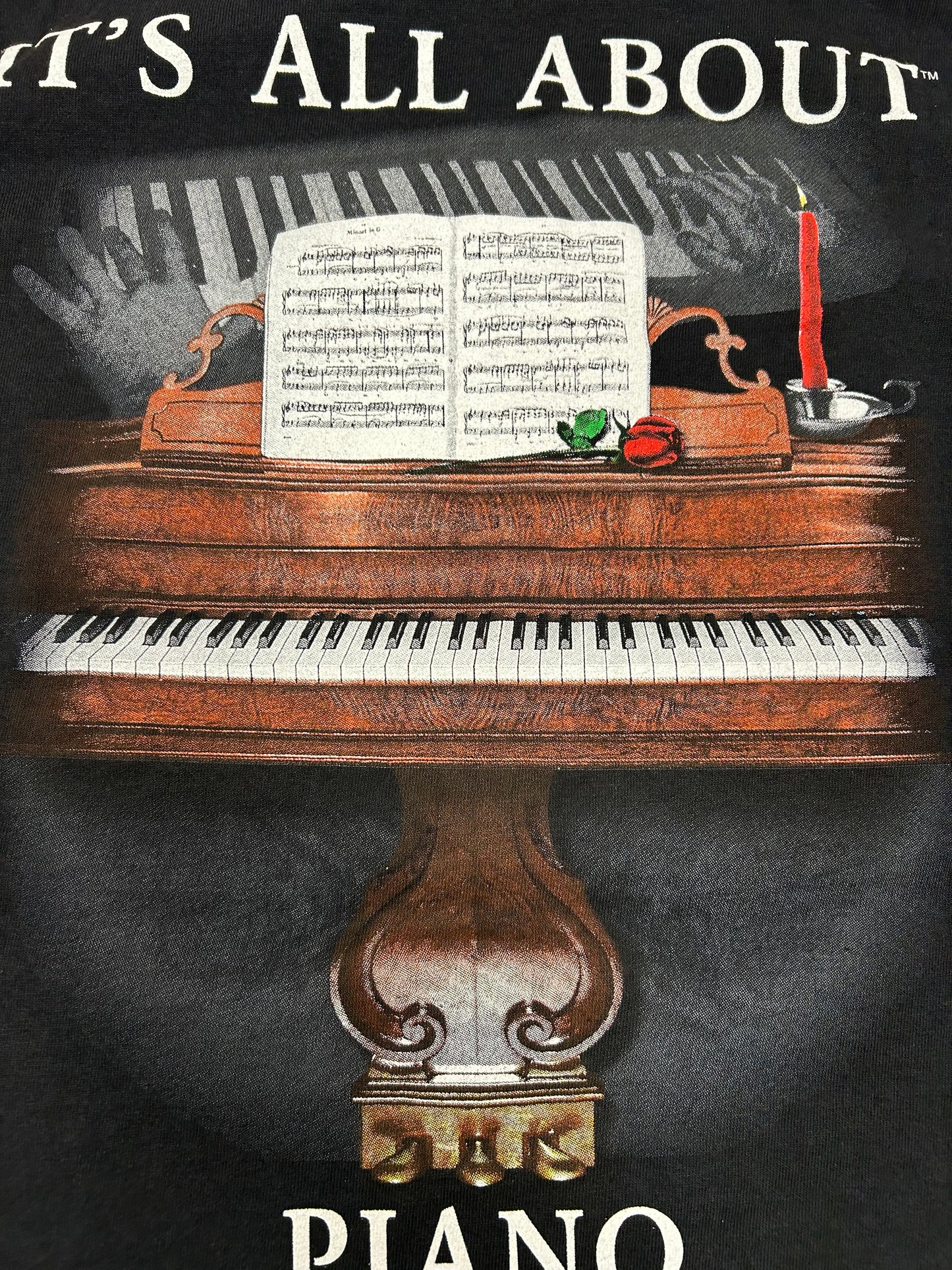 2000s It's All About the Piano Short Sleeve Cotton T-Shirt Large Pianos 21x28.5 Inches