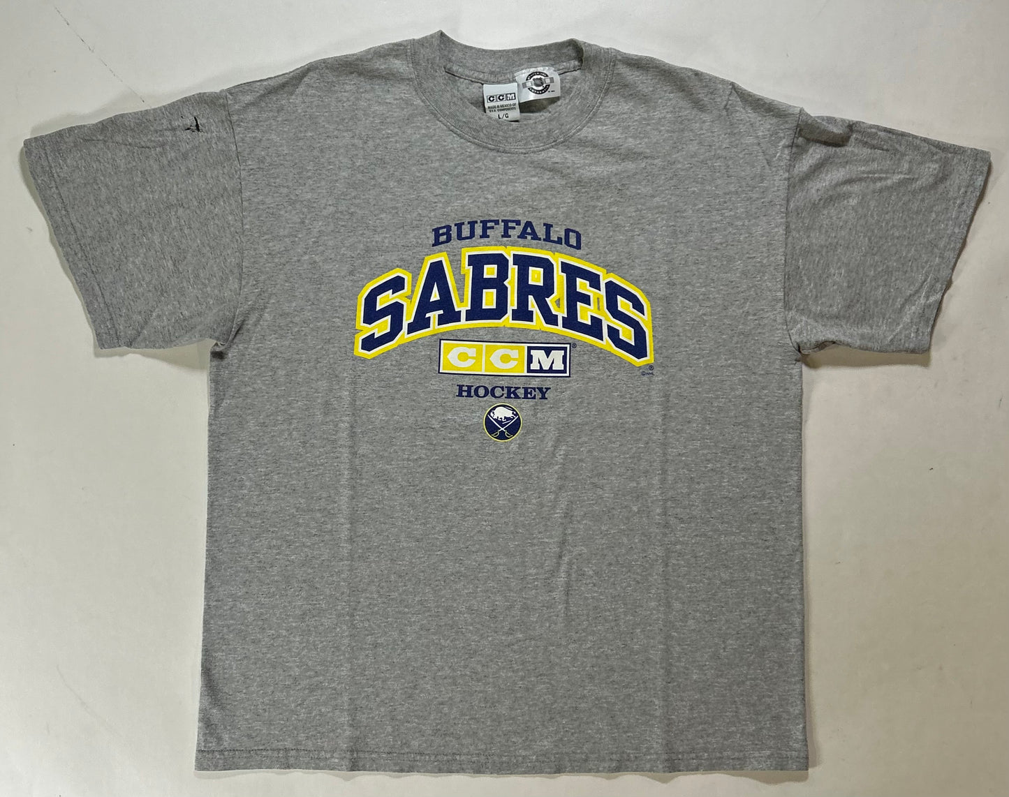 Vintage 2000s CCM Hockey Buffalo Sabres NHL Tee Large 22.75x27.75 Inches Has Flaws On Sleeve As Is