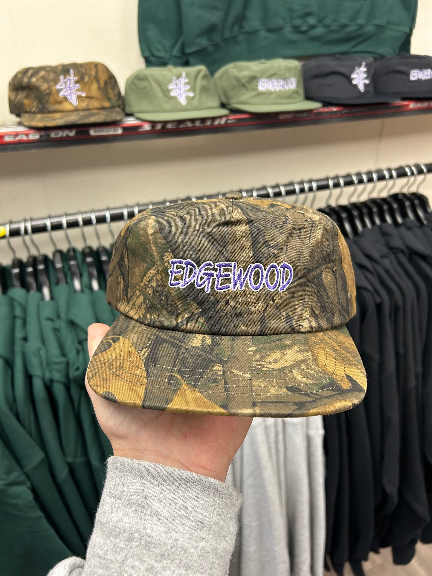 Edgewood NJ Team Spell Out Logo 5 Panel Cotton Adjustable SnapBack Hat Vintage Camo