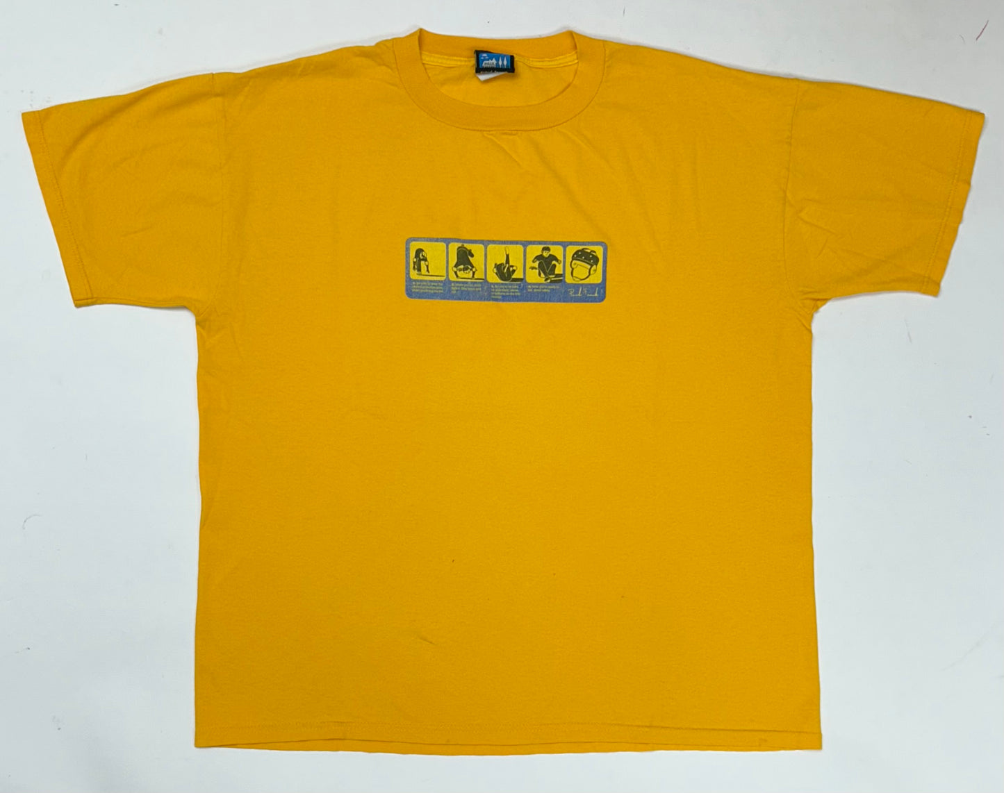 Vintage Paul Frank Skateboarding Sequence Skate Tee Yellow L/XL 24.5x28.25 Inches As Is Worn