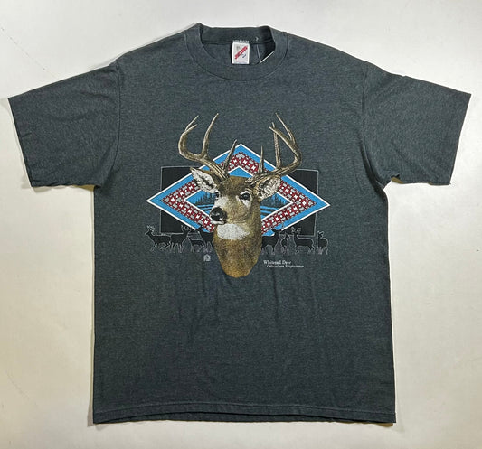Vintage Jerzees 1991 Whitetail Deer Odocoileus Virginianus Animal Graphic Tee Large/Medium 21x27 Inches