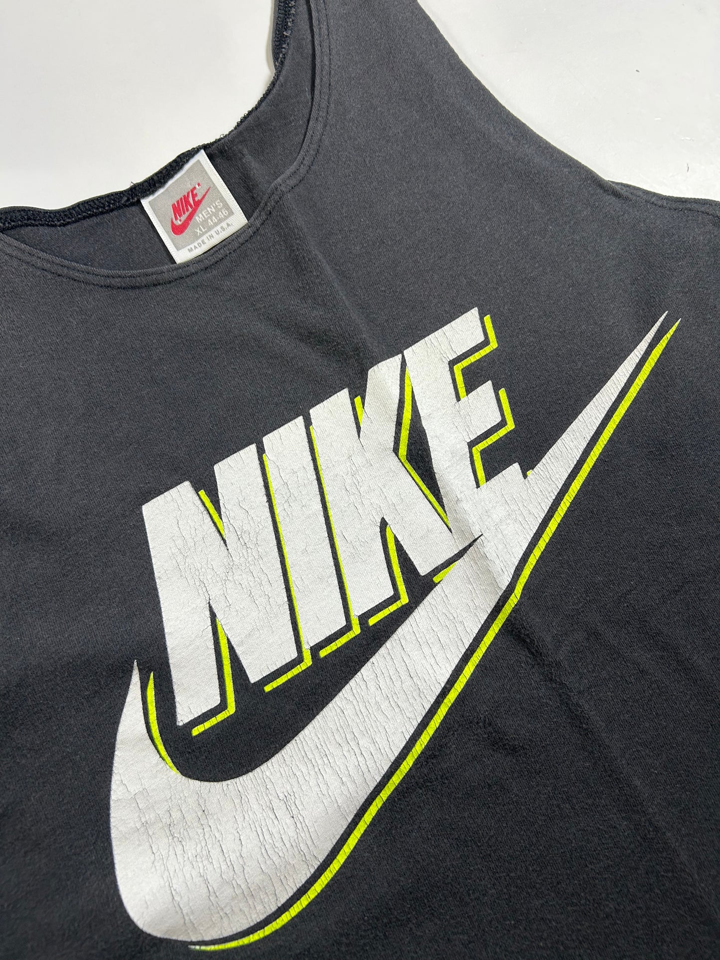 Vintage Nike Big Graphic Logo Spell Out Swoosh Size XL 22.5x28.75 Inches Beach Tank Top Gray Tag 80s 90s