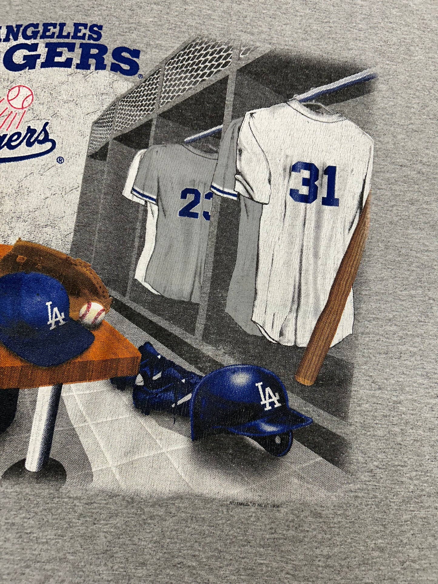 Vintage 90s Los Angeles Dodgers MLB Locker Room T-Shirt XL 24.25x30 Inches Lee Sport Nutmeg Gray