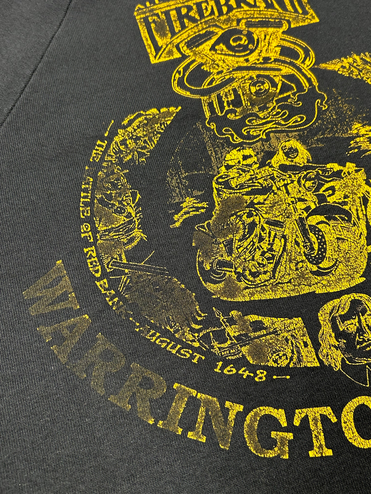 Vintage All Model Harley Specialist Fire Brand Warrington England Crewneck Sweatshirt Chopped Collar M/L Fit 22.75x27 Inches As Is Faded & Worn In