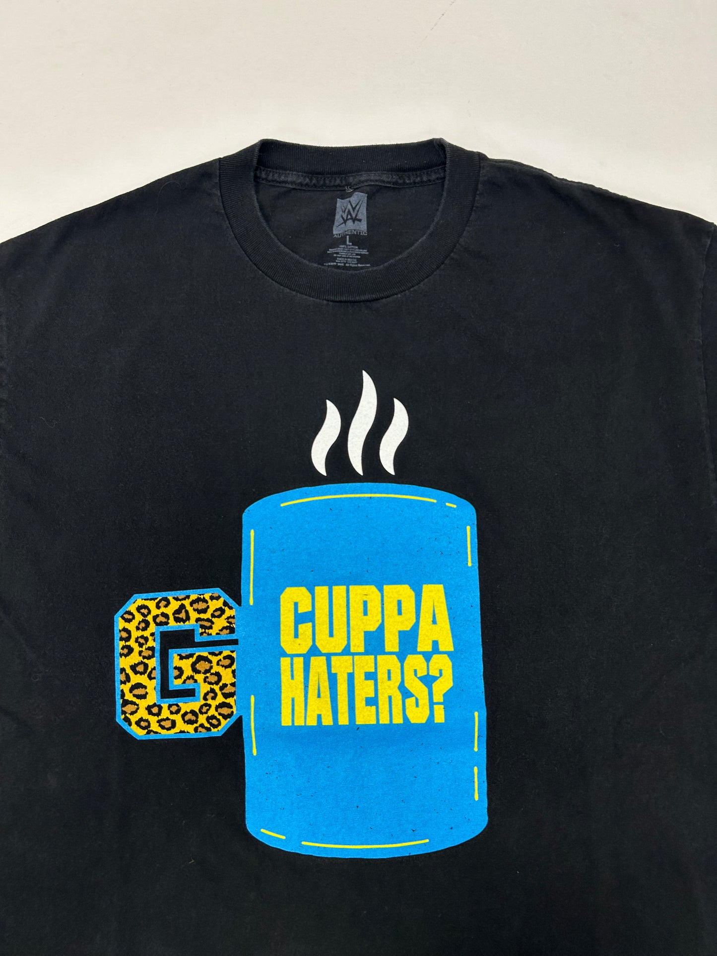WWE Authentic Enzo Amore Big Cass Cuppa Haters Black T-Shirt Double Sided Large 21.25x