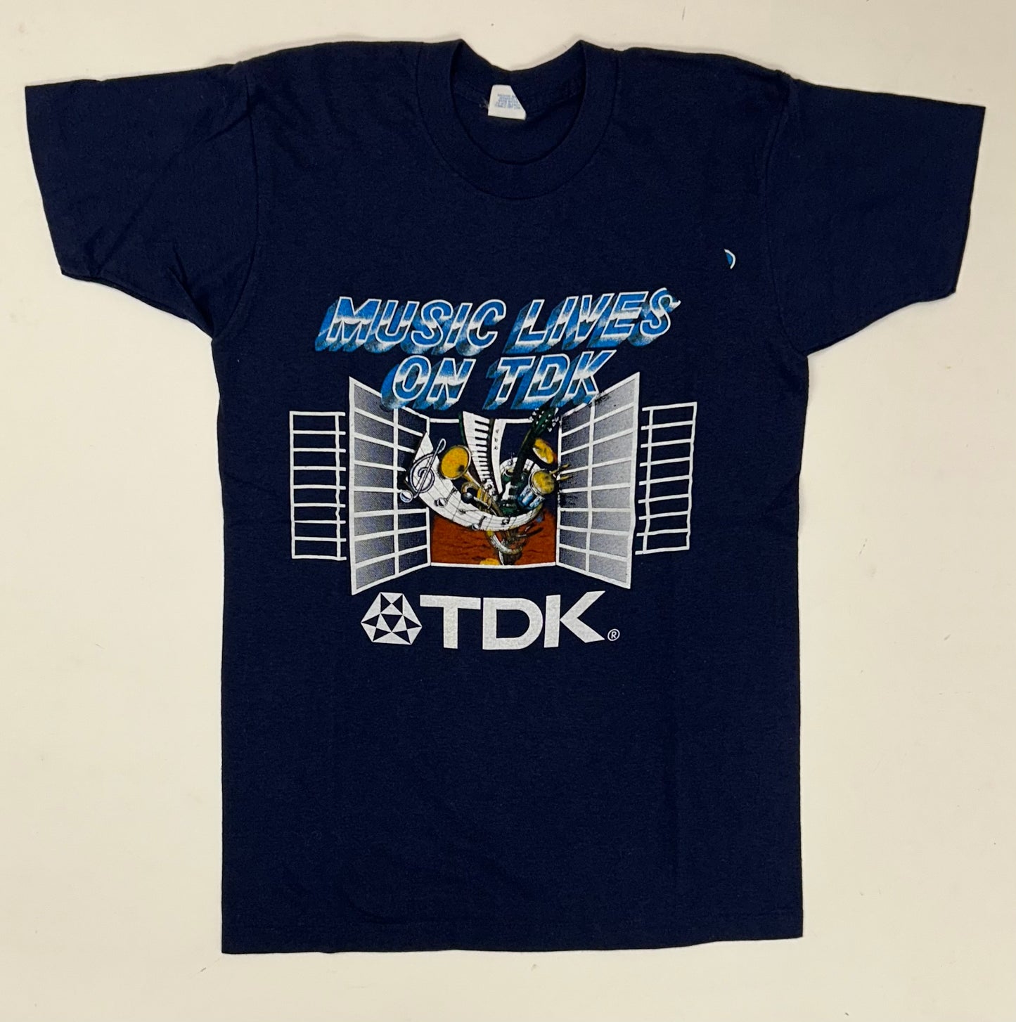 Vintage Music Lives On TDK Promo T Shirt 80s USA Fits Small 17.25x26 Inches