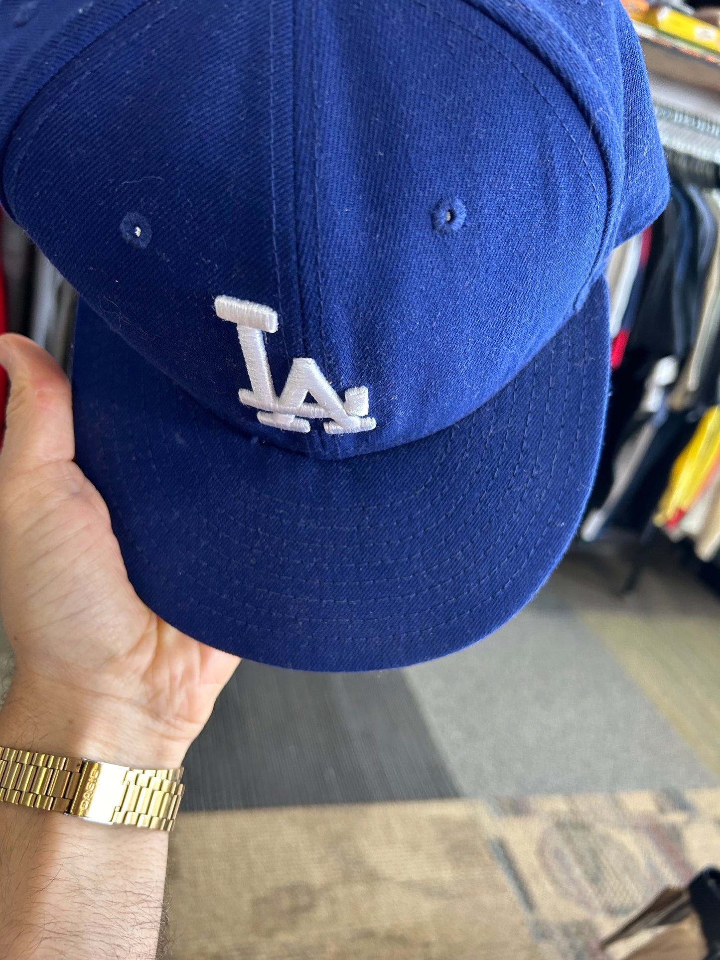 Los Angeles Dogers NewEra Hat Fitted Cap Adult Size 7 1/4 Blue LA Logo Polyester China