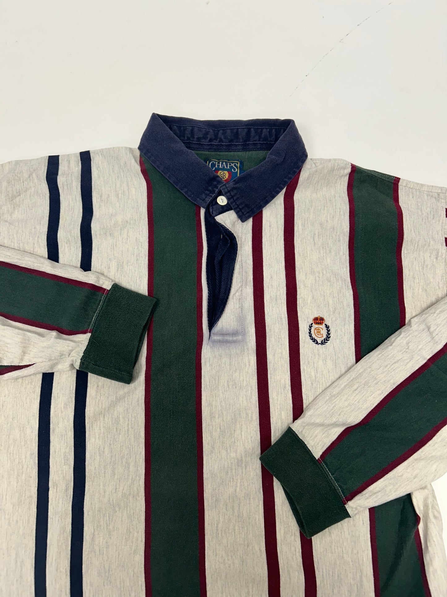 Vintage Chaps Ralph Lauren Rugby Shirt Mens XL Striped Green Red Polo 90s Skate