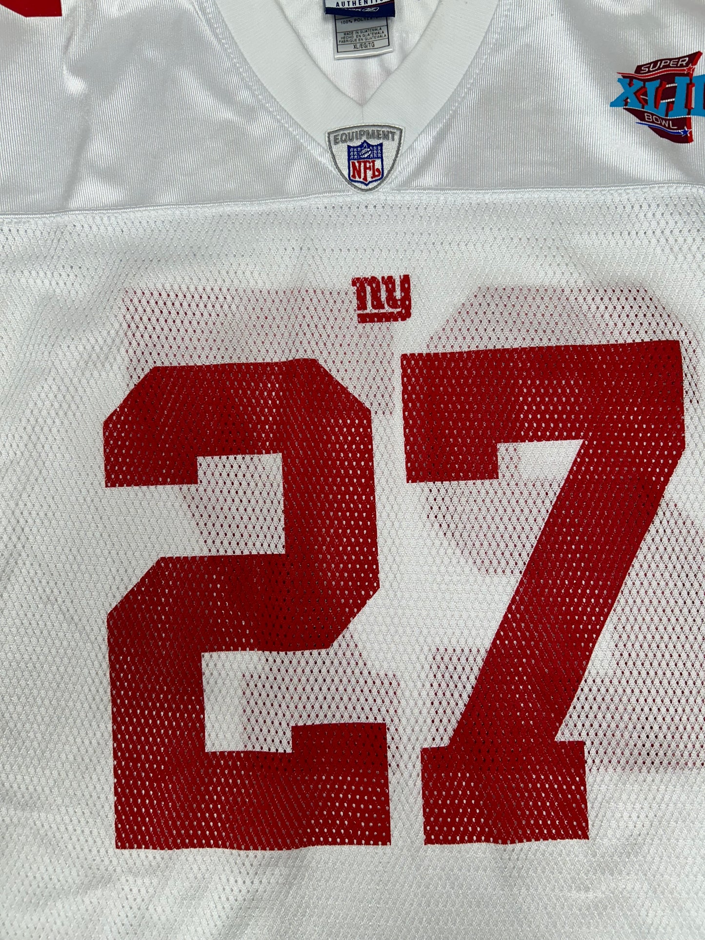 Vintage Reebok New York Giants Brendon Jacobs #27 Super Bowl XLII Jersey XL 26.5x33.75/35.5 Inches White