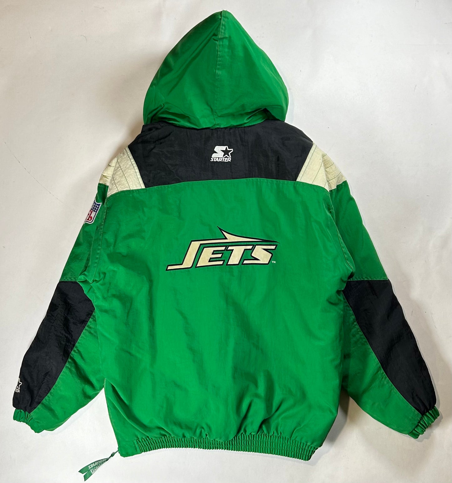 Vintage 90s Starter Authentic Pro Line New York Jets NFL Pouch Pullover Puffer Jacket XL 25.5x29.25 Inches